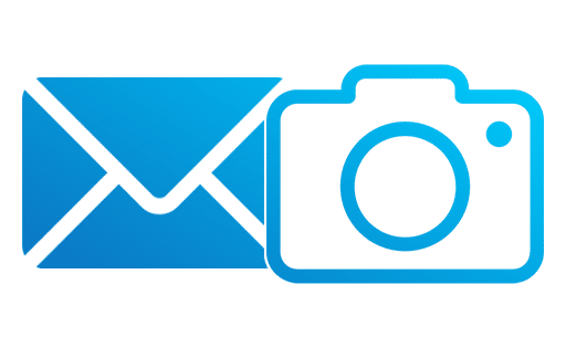Email and camera icons representing contact and photography features