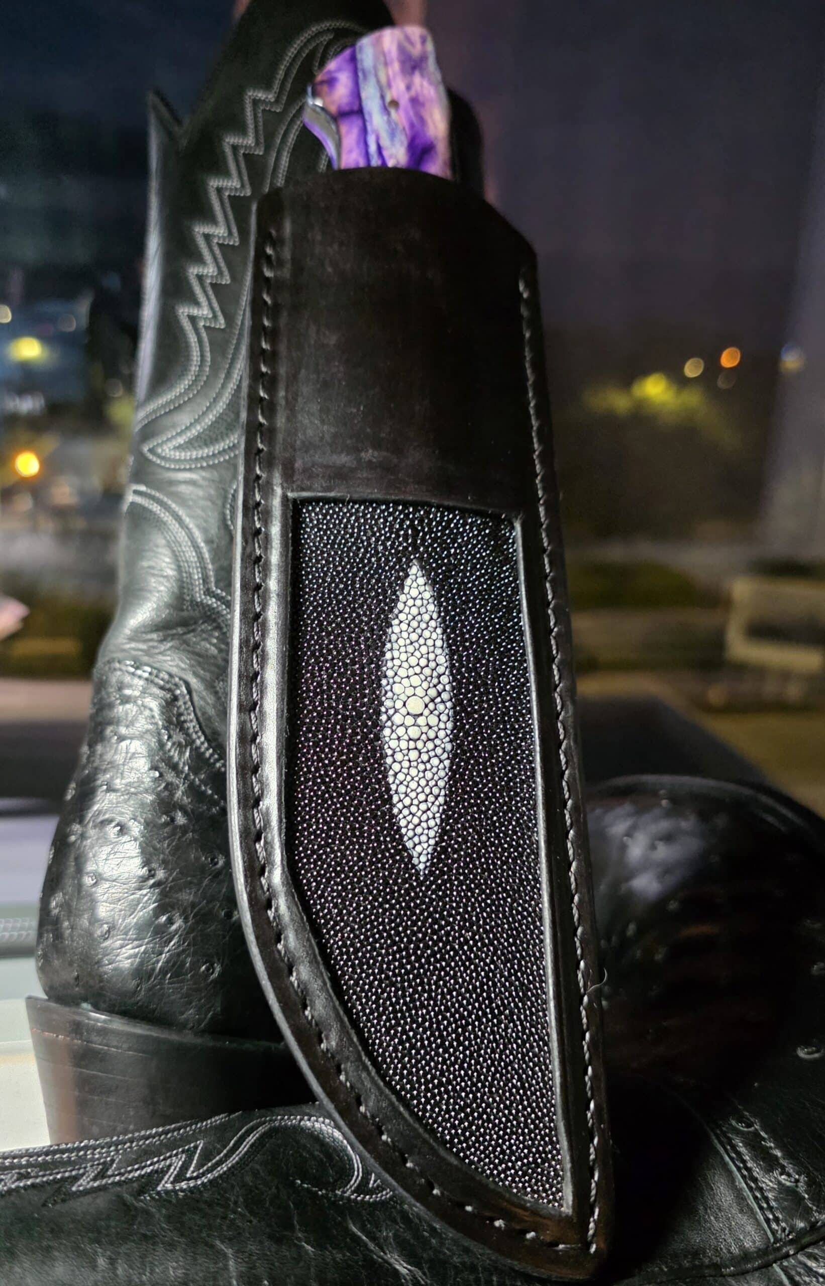 Holley Knife Company fixed blade with custom Stingray inlay sheath