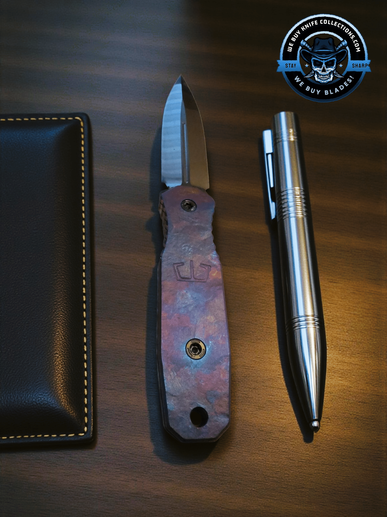 Blackside Customs Phase 7 SDM Dagger positioned on a tabletop with tactical EDC tools