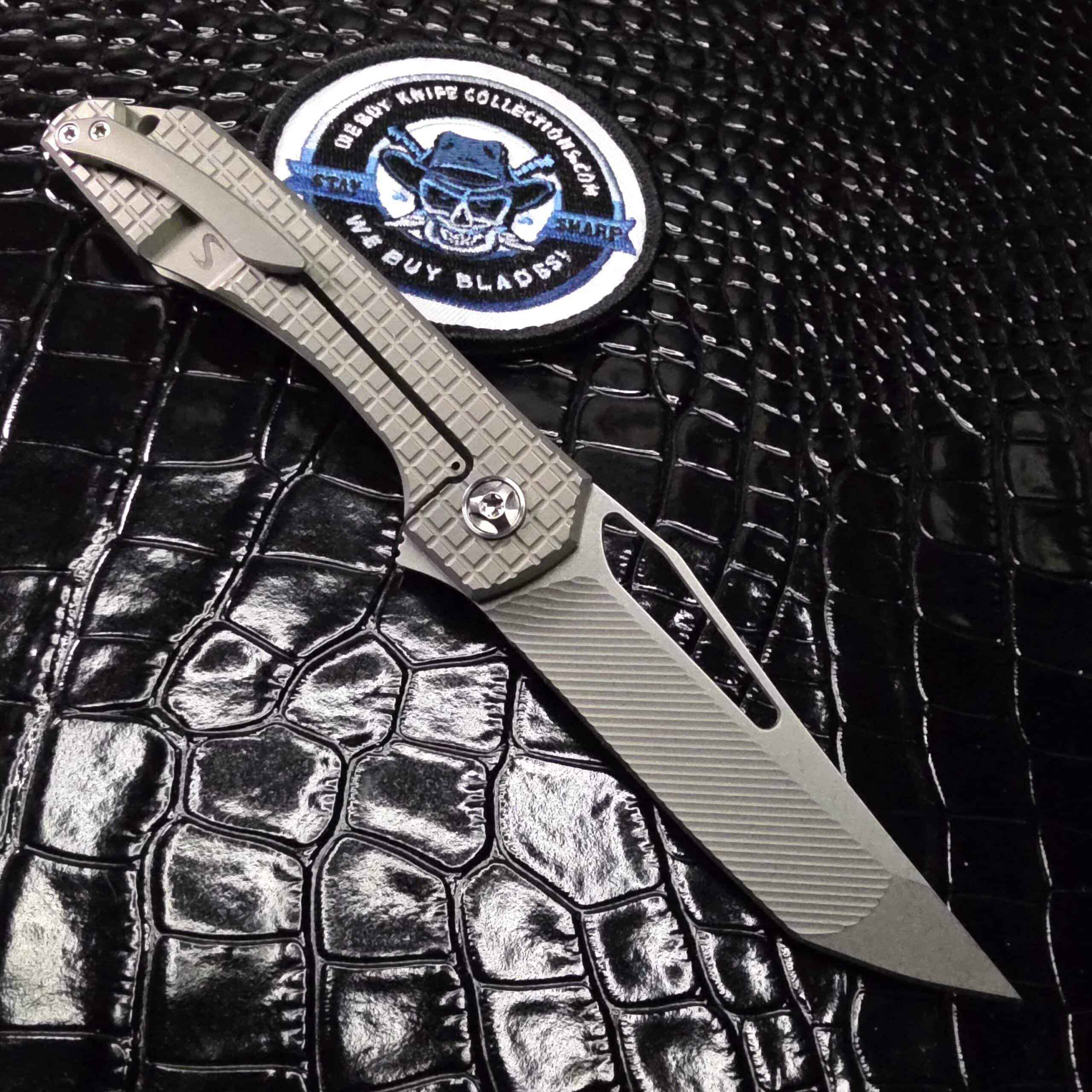 Photo of Simeon Custom Knives UnTo with tumbled finishes and raw titanium hardware