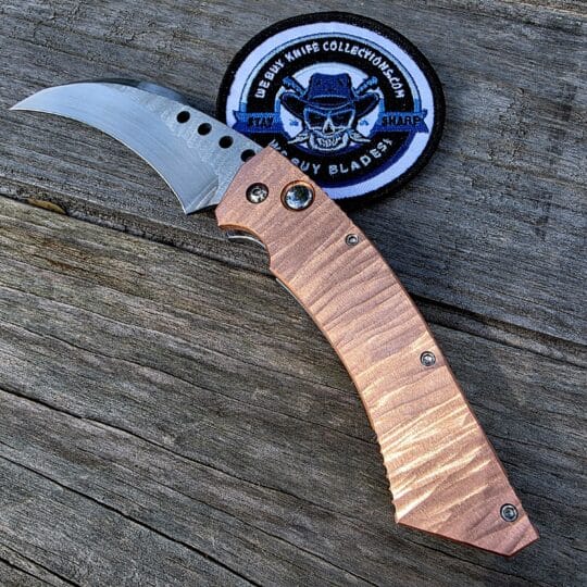 Reese Weiland Wasp 2nd Gen Copper-Top Toxic Prototype #1 Custom Automatic Hawkbill knife.