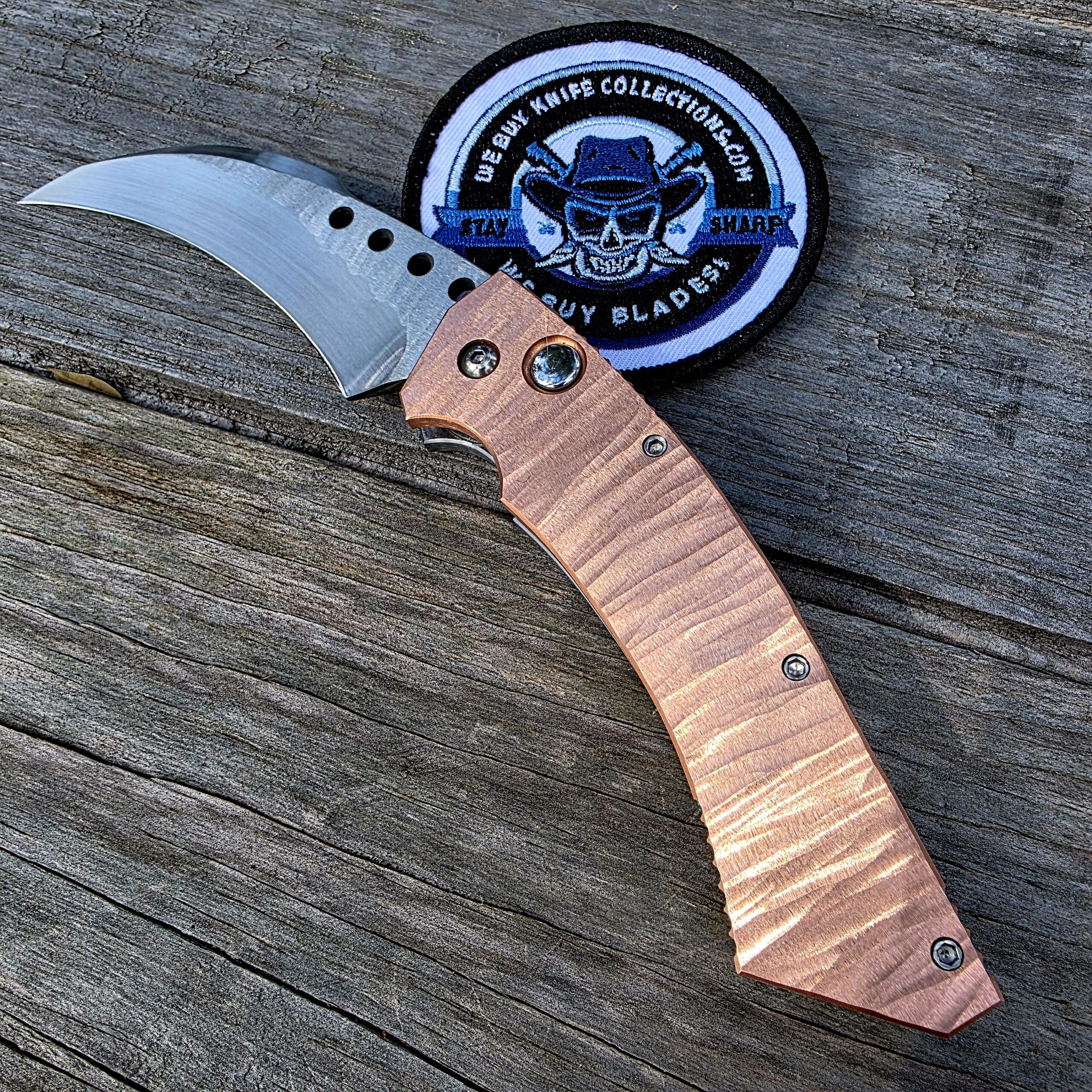 Reese Weiland Wasp 2nd Gen Copper-Top Toxic Prototype #1 Custom Automatic Hawkbill knife.