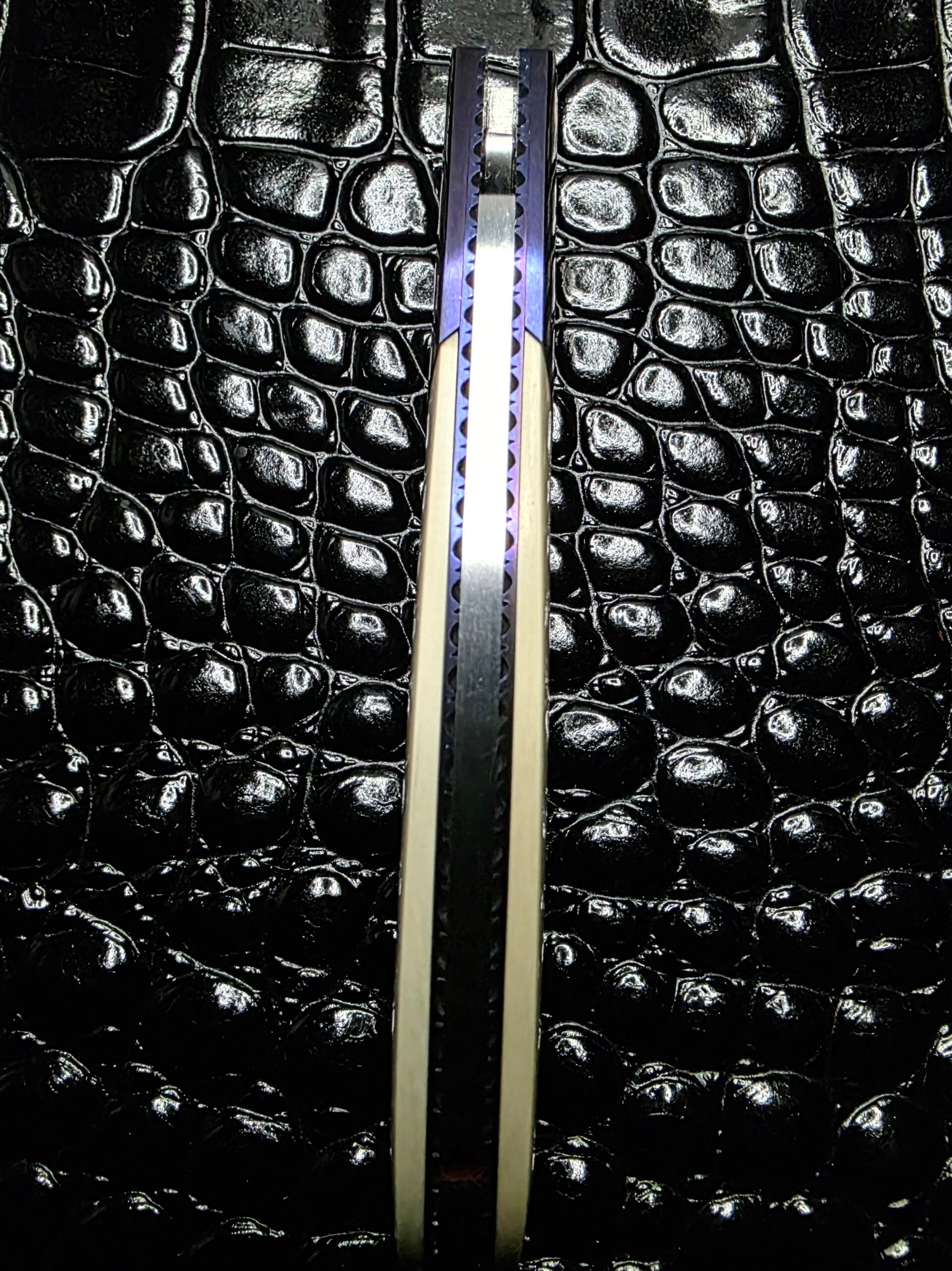 Spine view of the Buddy Gaines Custom Knife showing file work.