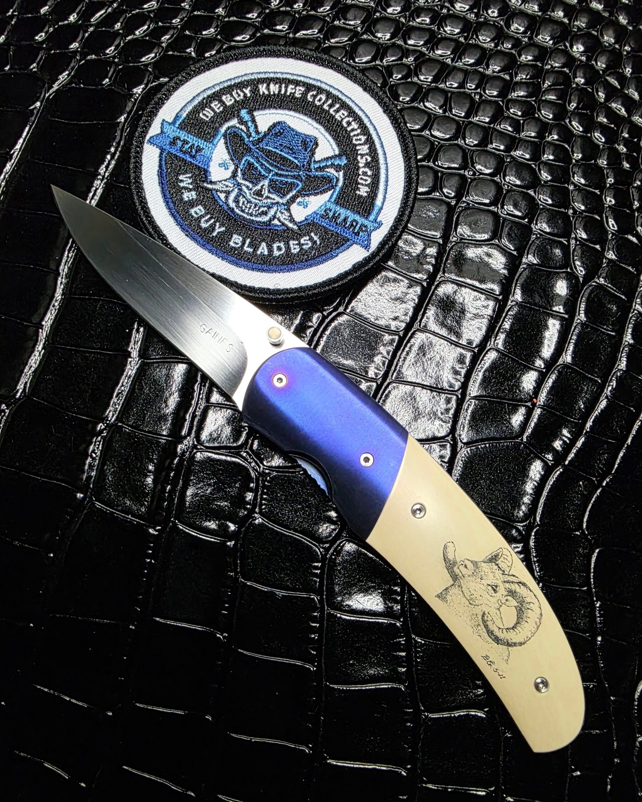 Vertical artistic shot of the Buddy Gaines Custom Knife.