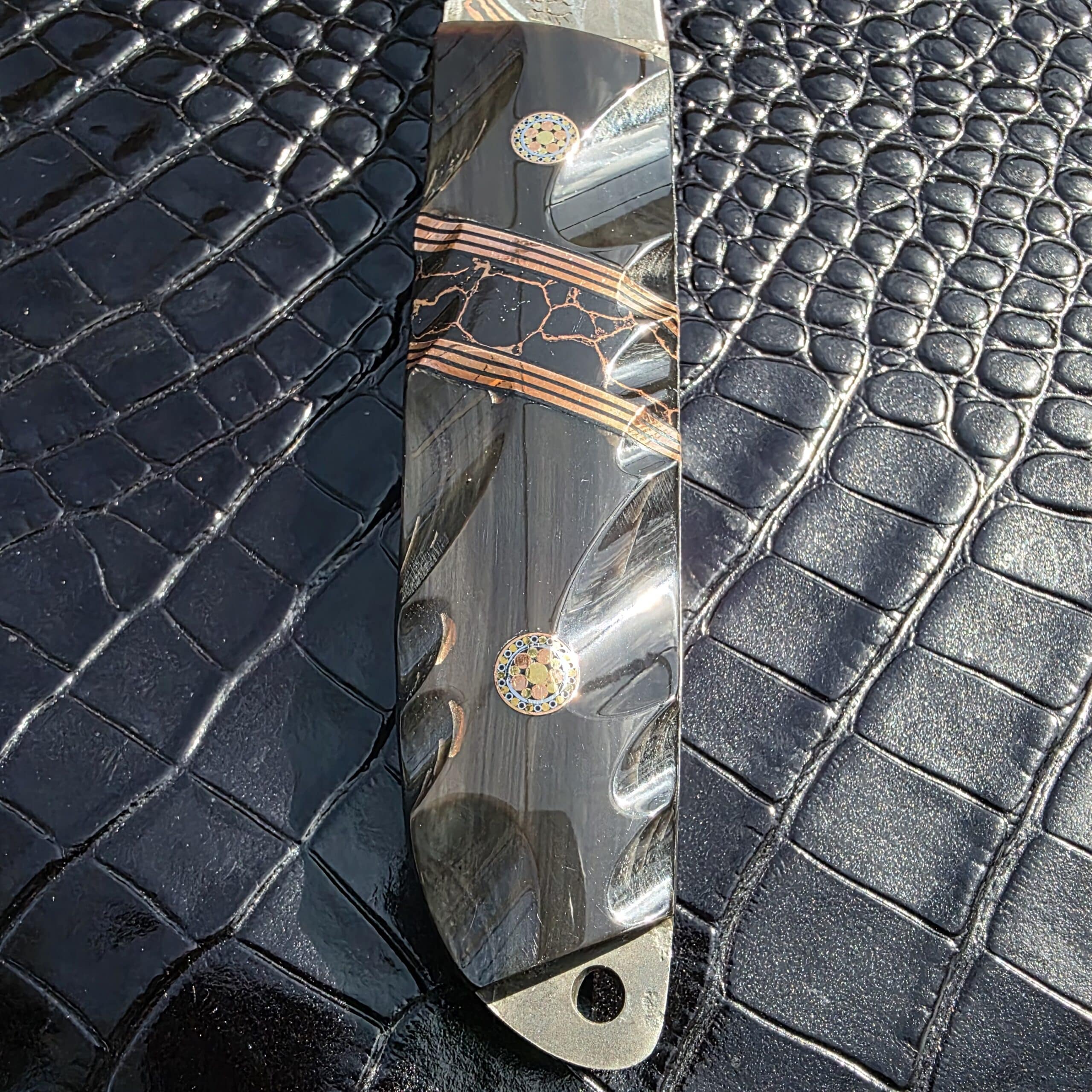 Buffalo and Copper Trustone handle on Haymaker Customs Katana Fixed Blade
