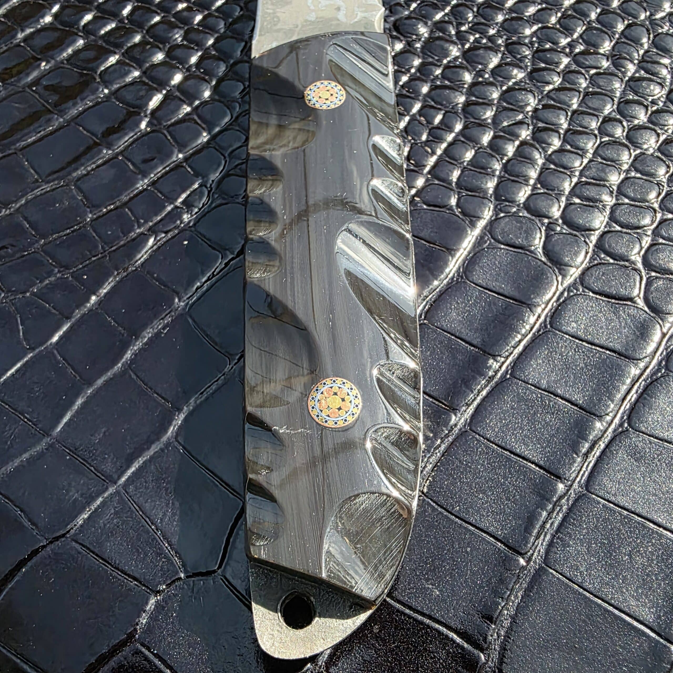 Buffalo handle side on Haymaker Customs Katana Fixed Blade