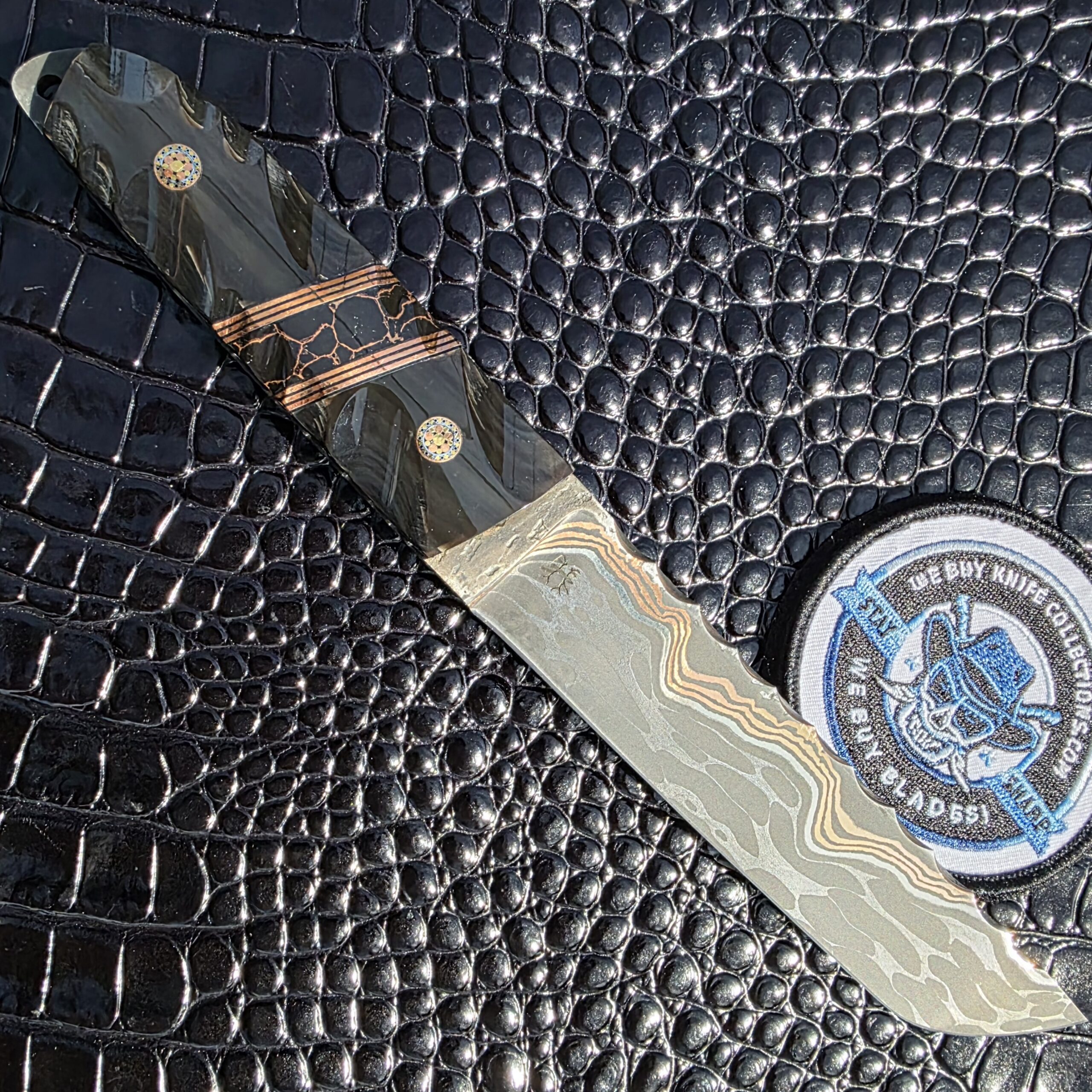 Text: Haymaker Customs Katana Fixed Blade with Canister Cu-Mai blade and Buffalo handle