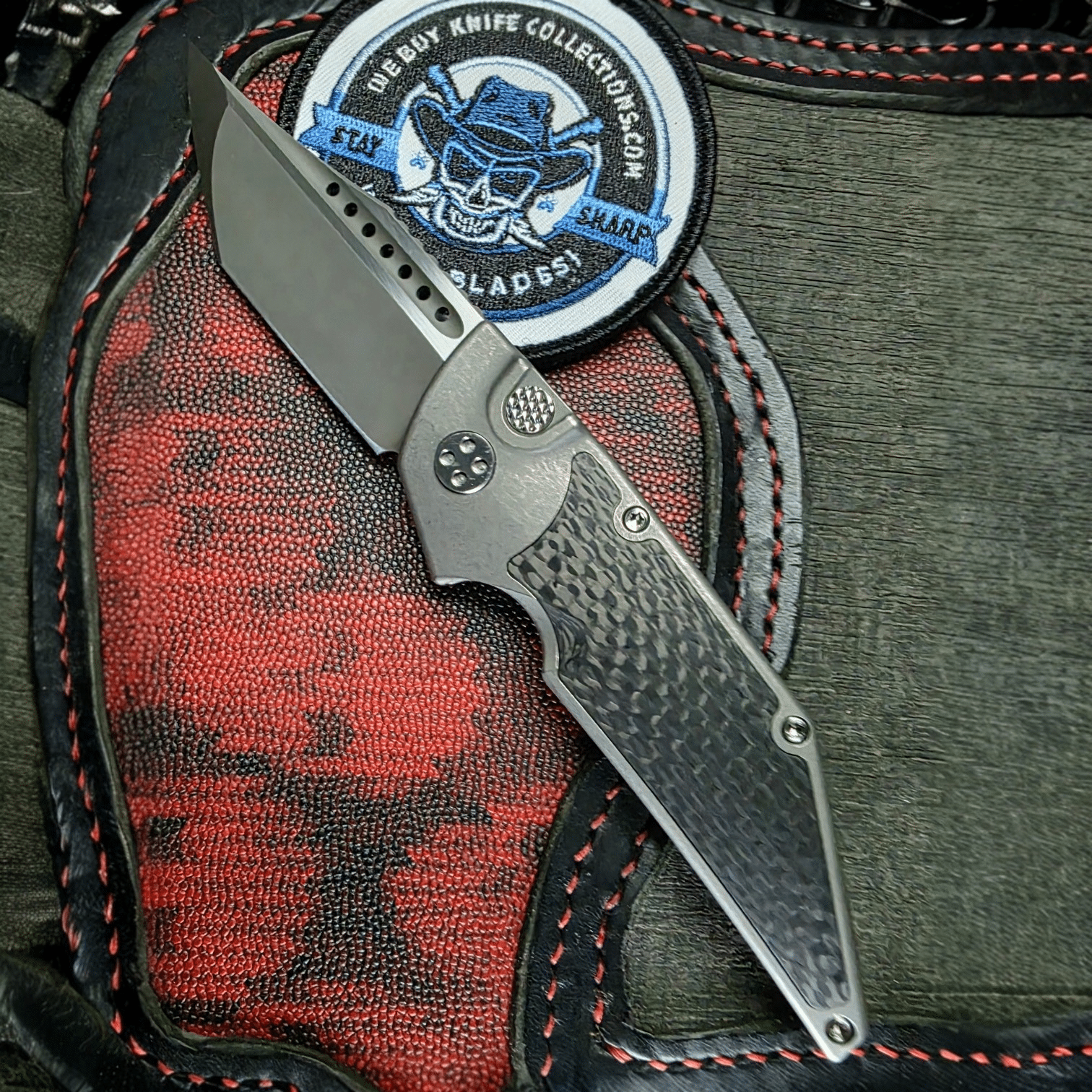 Hypercut Manufacturing Dharma Auto Prototype 3 of 4 folding knife with Camo Carbon inlays and Nitro-V blade.