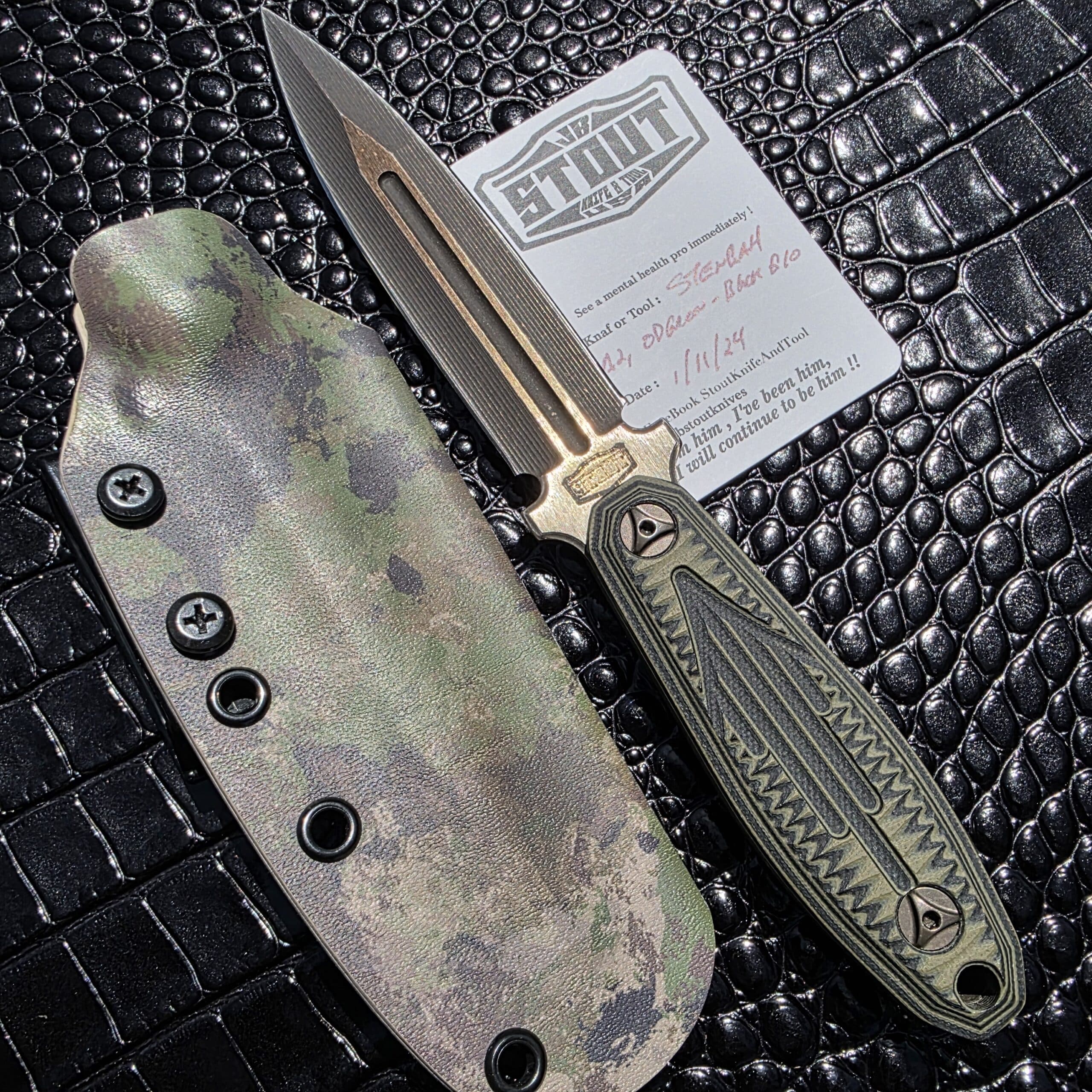 The complete JB Stout Stengah Dagger collector set including knife, sheath, and COA.