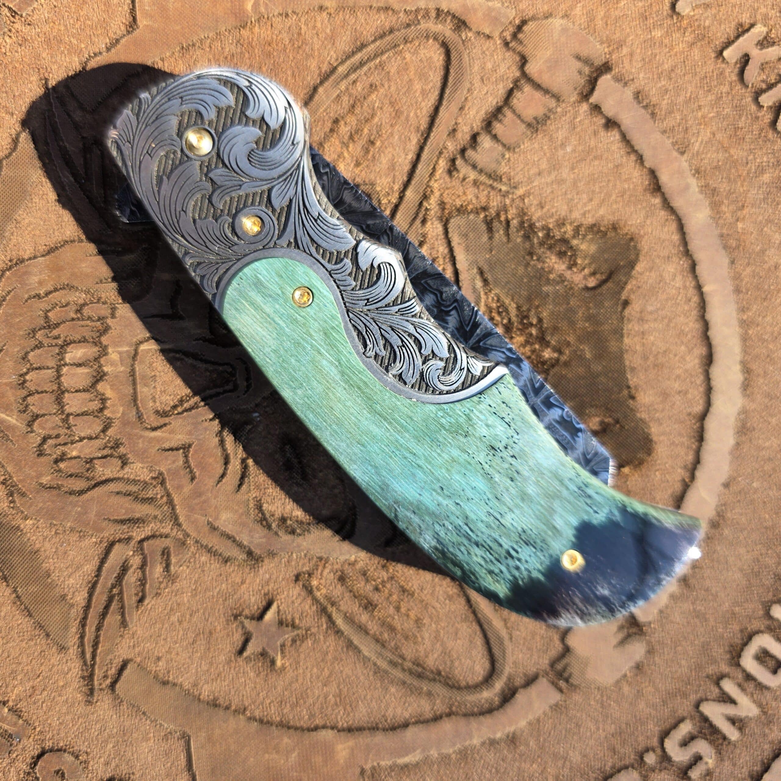 Close-up of the eye-popping mammoth ivory scales on the Zimmermann custom folder.