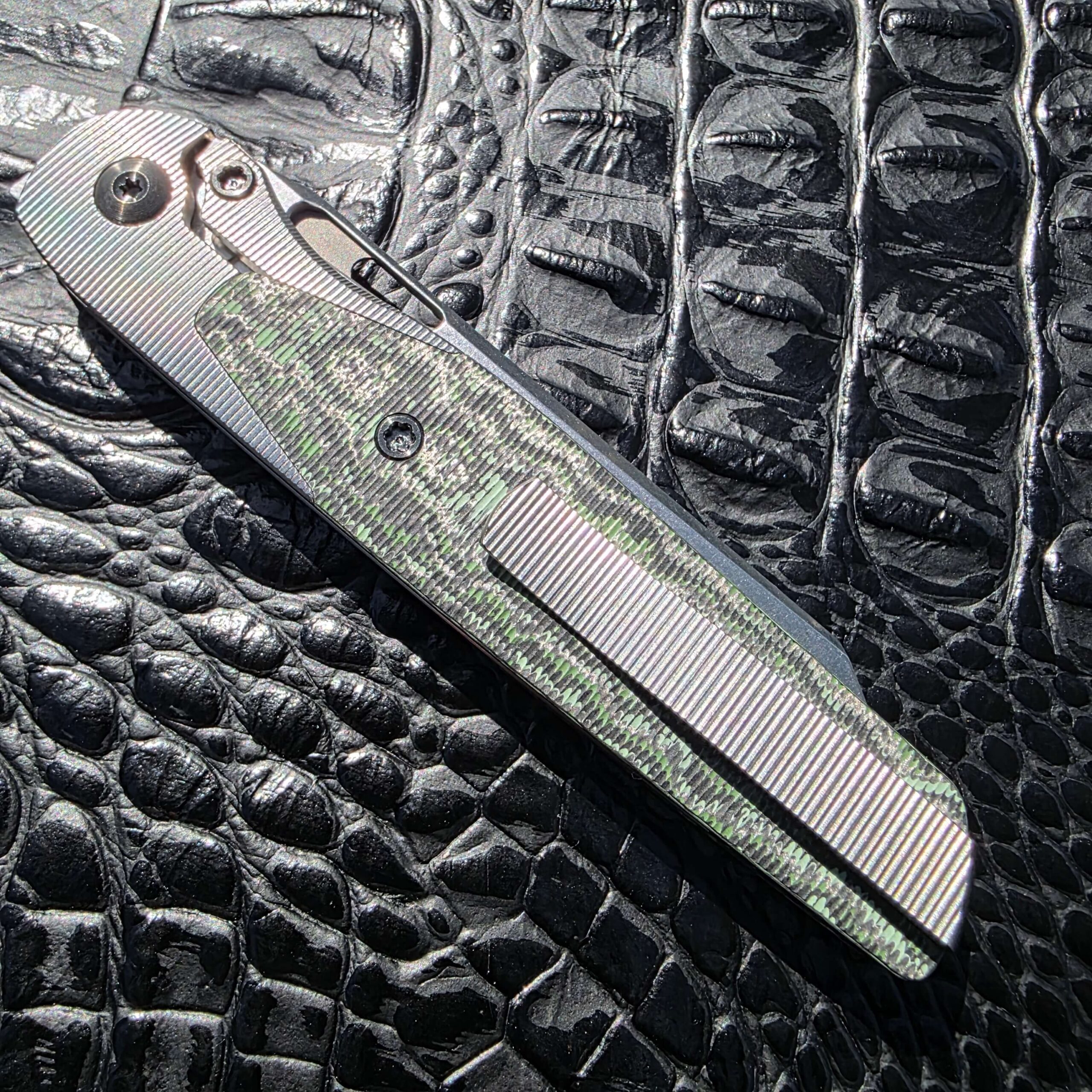 Closed clip-side view of Brown Knives Cortex V2 #329
