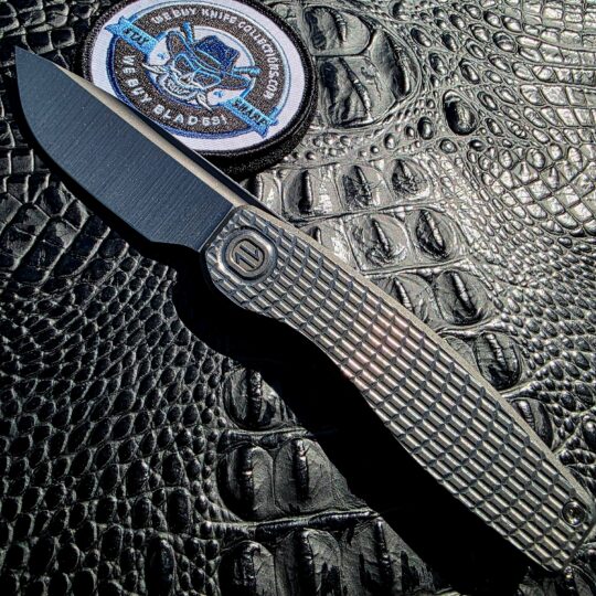Brown Knives Mini FSD #449 open with stonewashed CPM-154 blade and titanium milling
