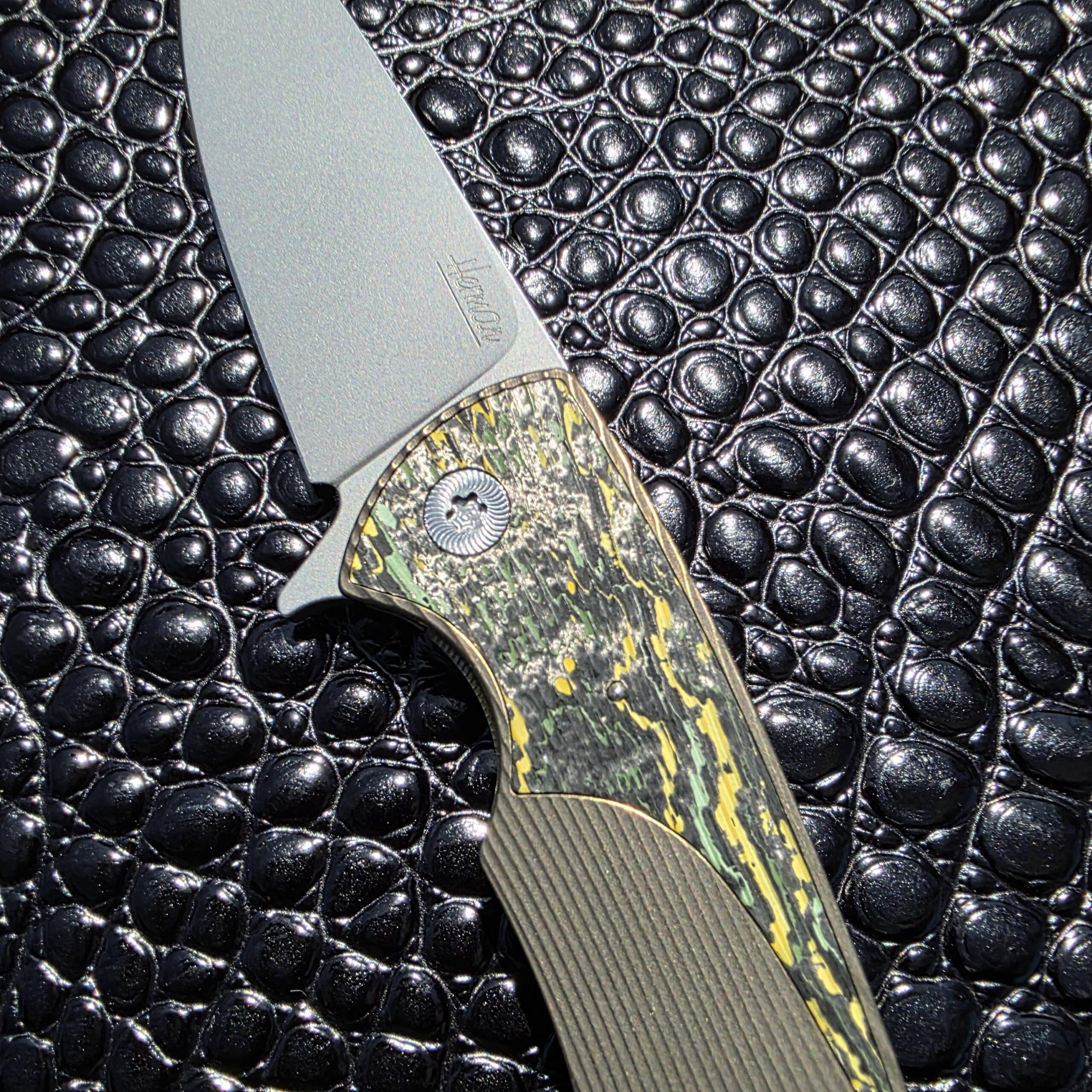 Herman Knives Sting Flipper handle with milled titanium and fat carbon inlay