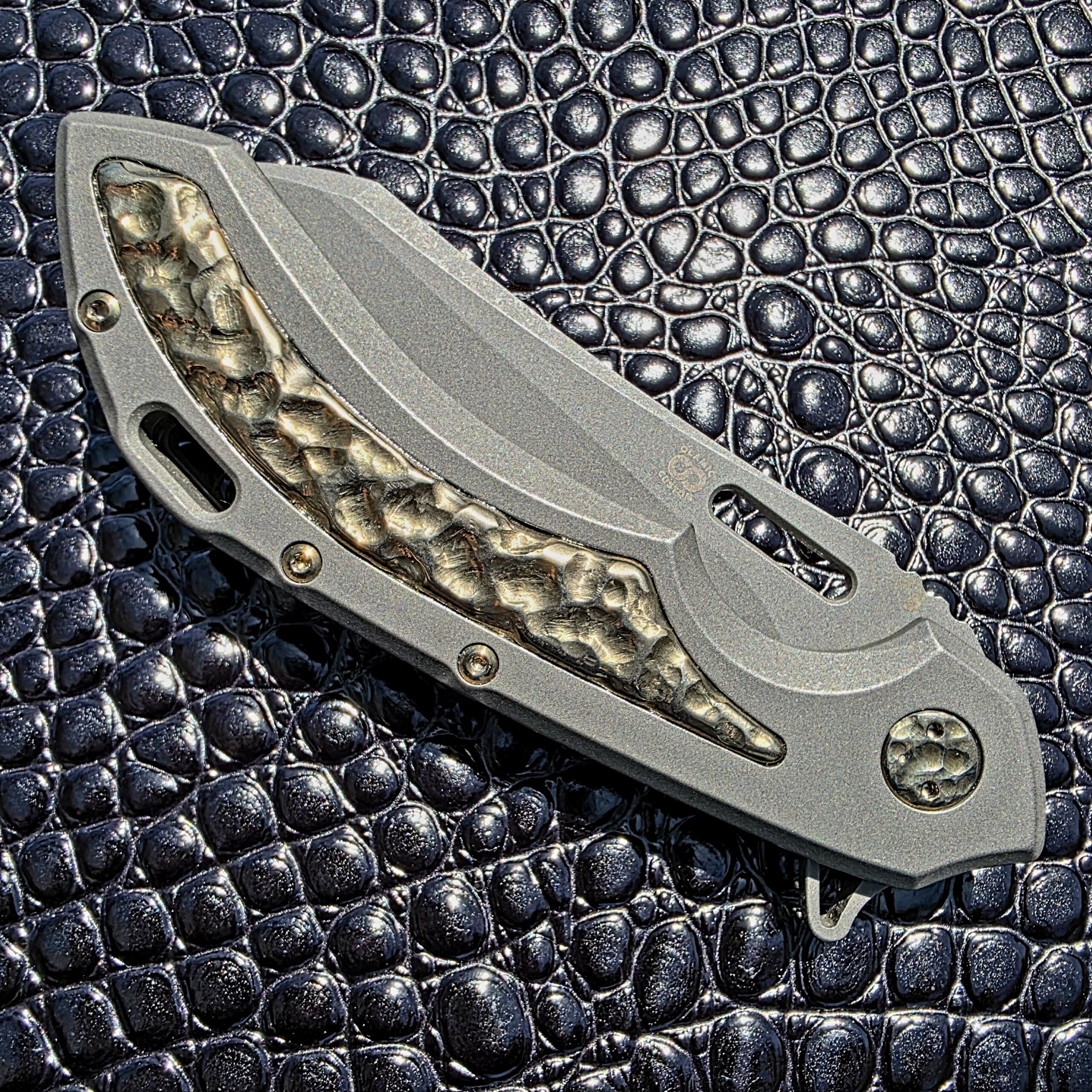 Bronze Rocks titanium handle detail on Olamic Wayfarer 247 Prototype Wharning No. 07