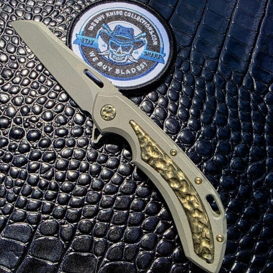 Olamic Cutlery Wayfarer 247 Bronze Rocks Prototype Wharning No. 07 with CPM S90V blade