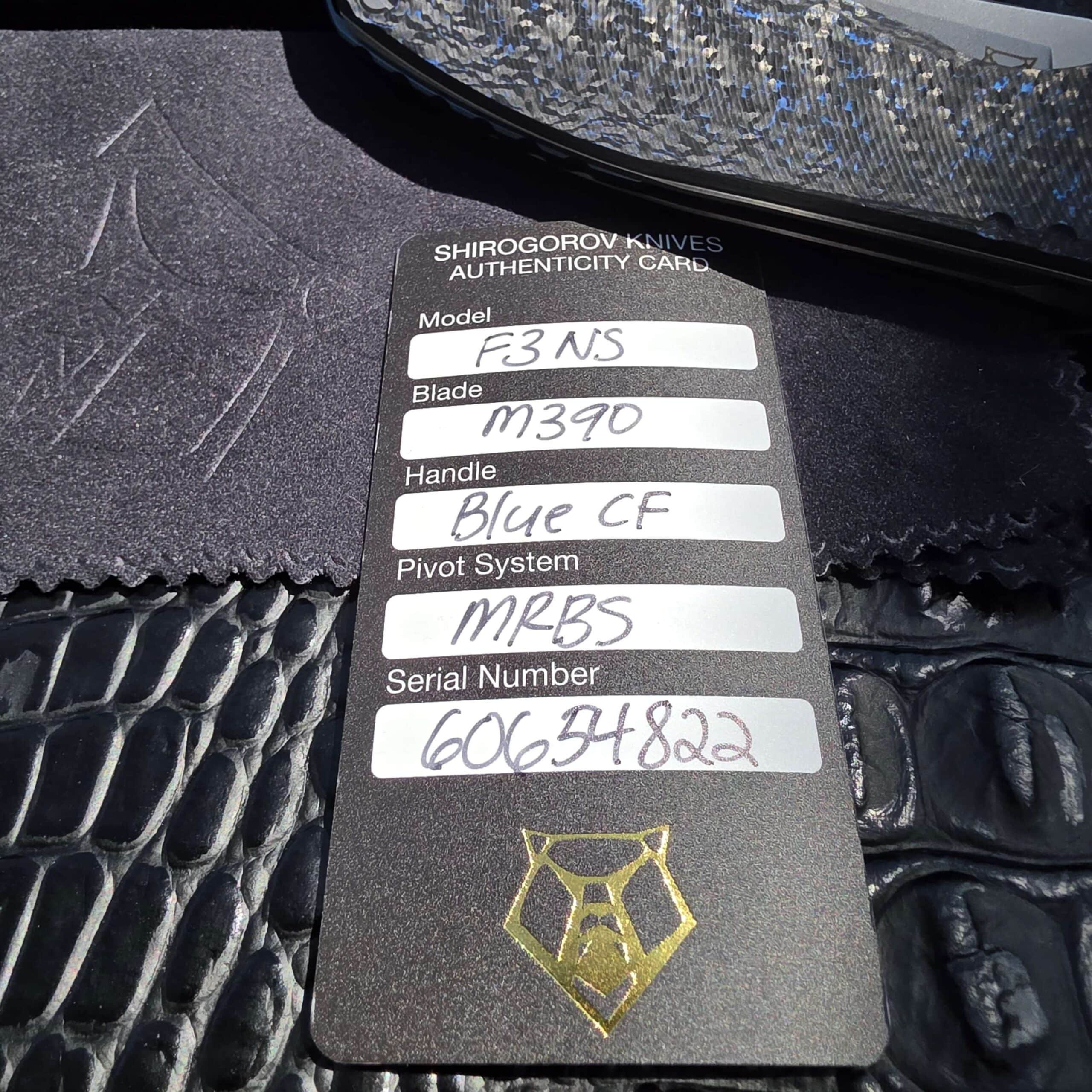 Certificate of Authenticity card included with the Shirogorov F3 NS