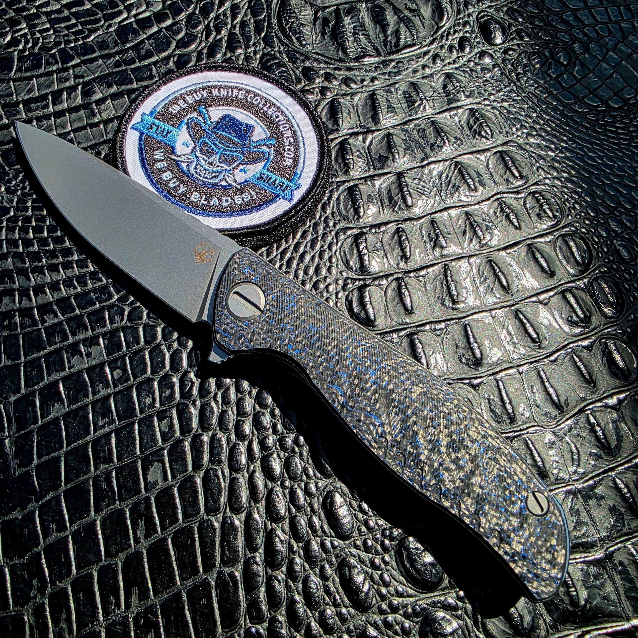 Shirogorov F3 NS with stonewashed M390 blade and Blue Carbon Fiber handle