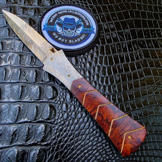 Bill Coffey Custom Folding Dagger with Damascus blade and desert ironwood handle