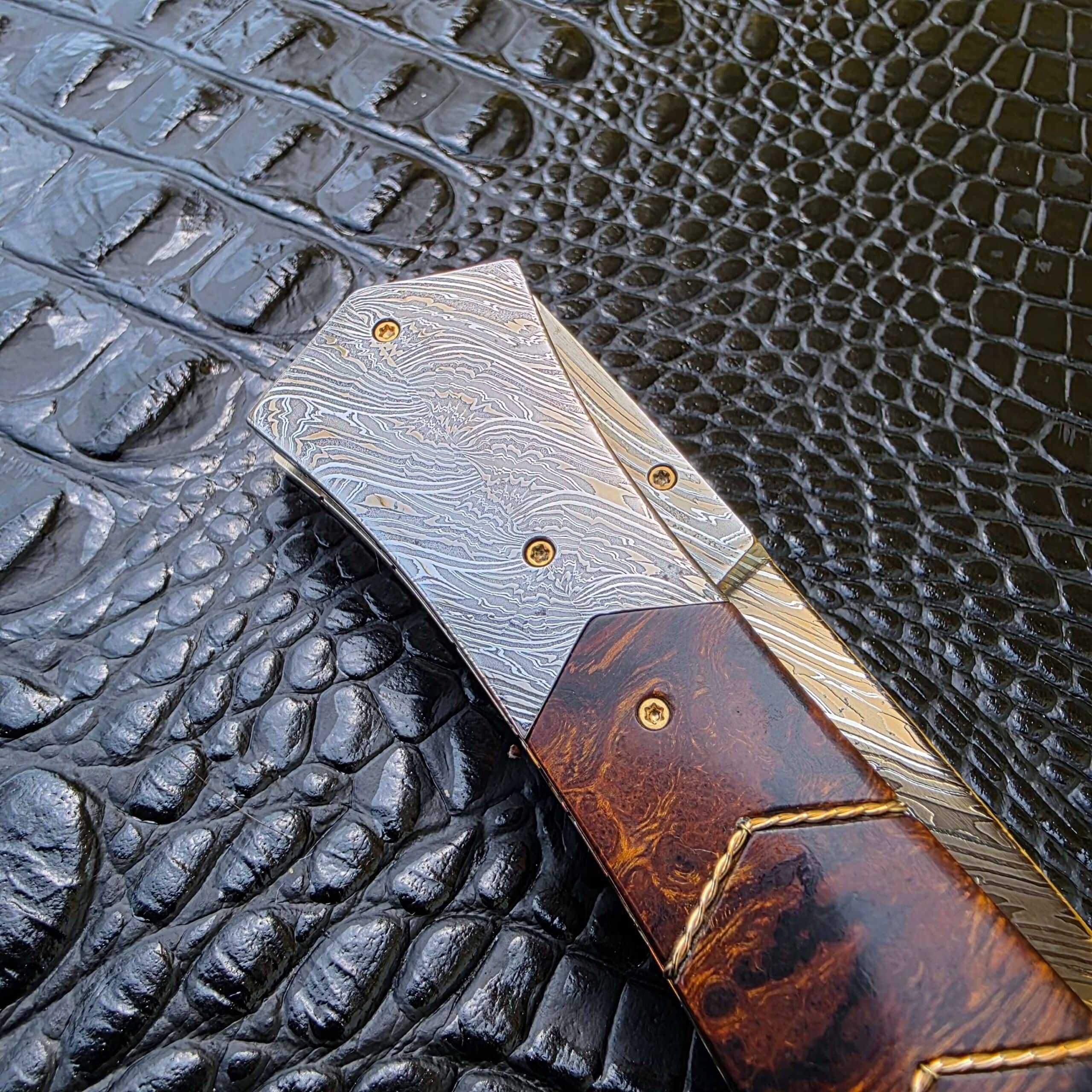 Desert ironwood grain detail on Bill Coffey Custom Folding Dagger