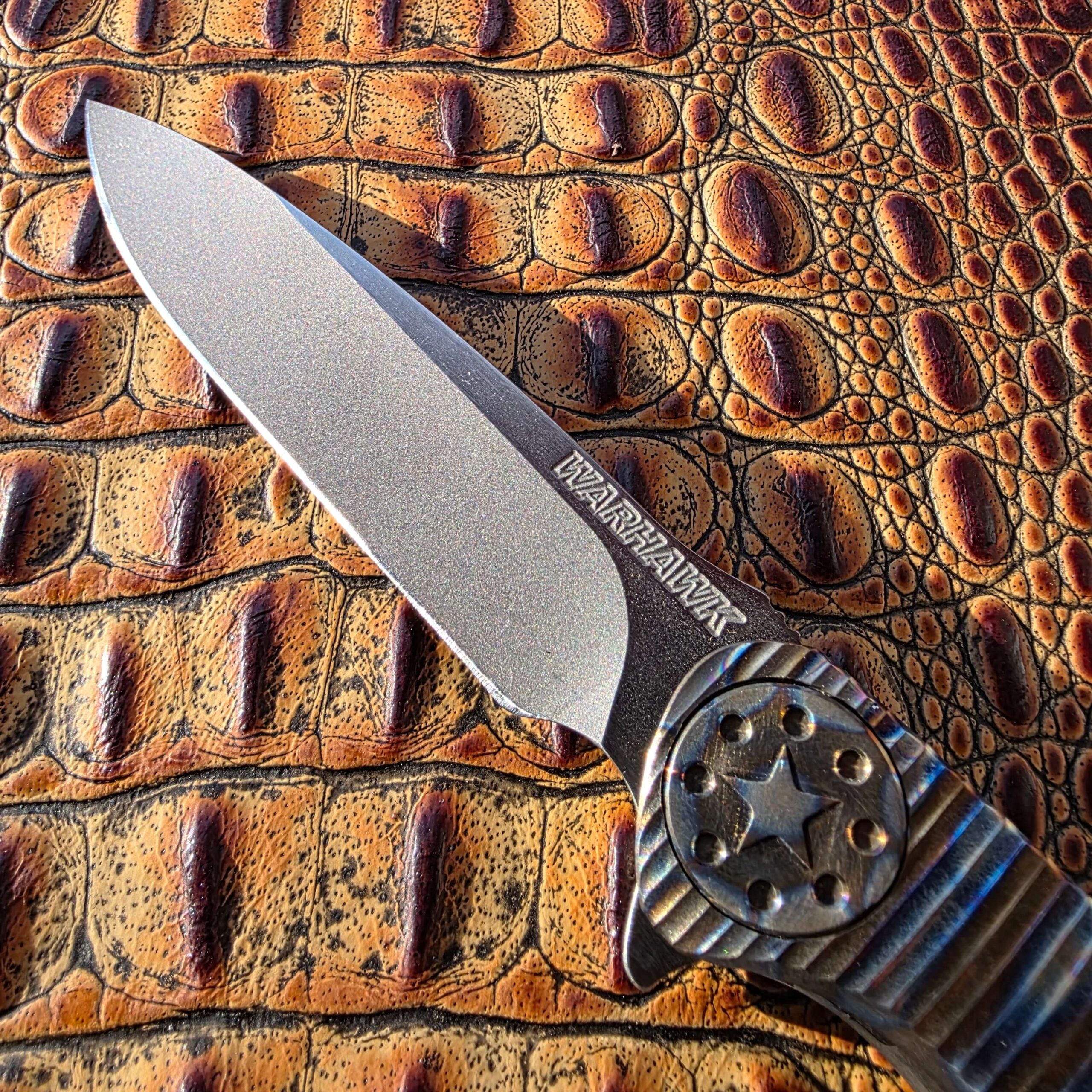 Curtiss Knives Warhawk 375 stonewashed M390 blade close-up