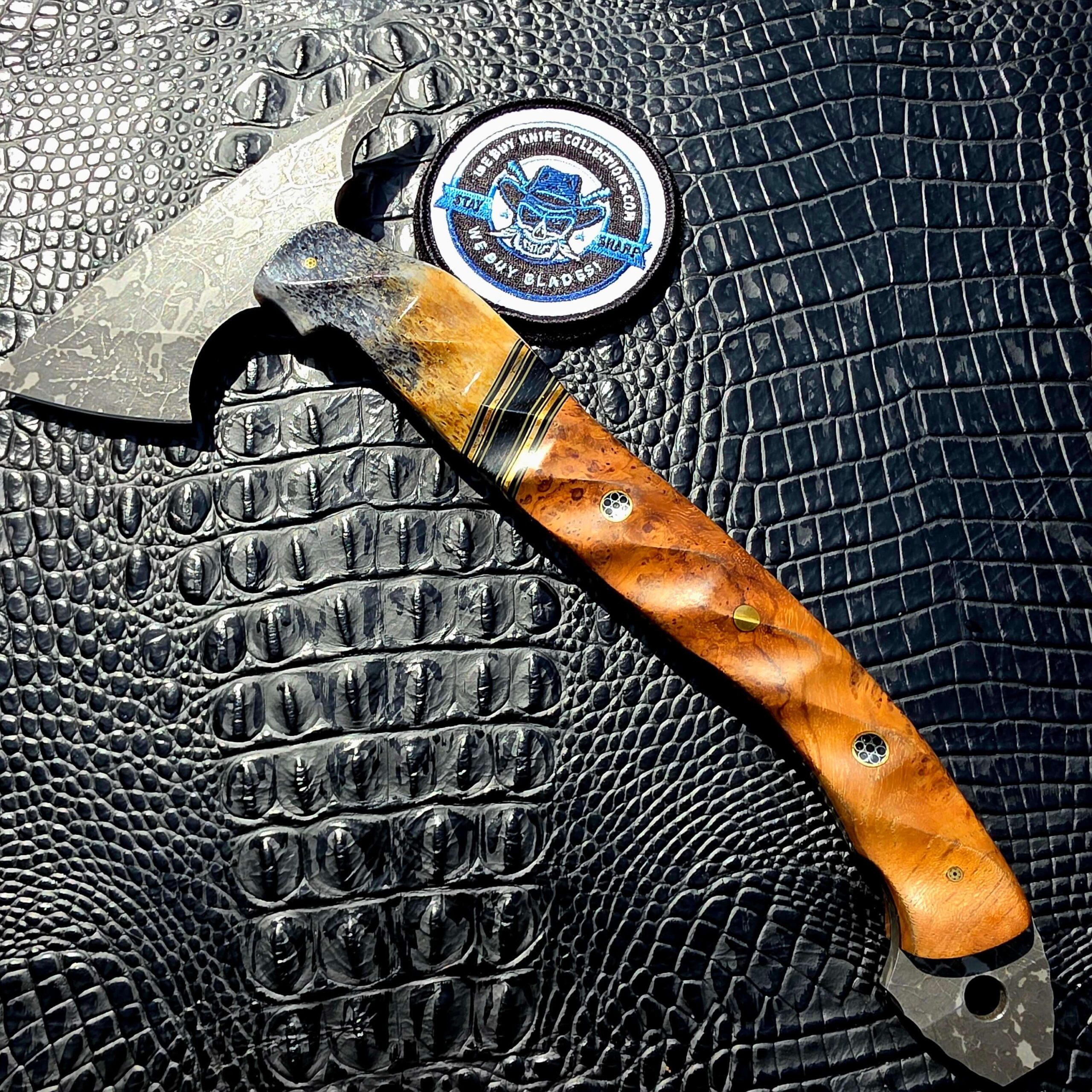 Half Face Blades Bleeding Heart Hawk with dyed giraffe bone and teak handle