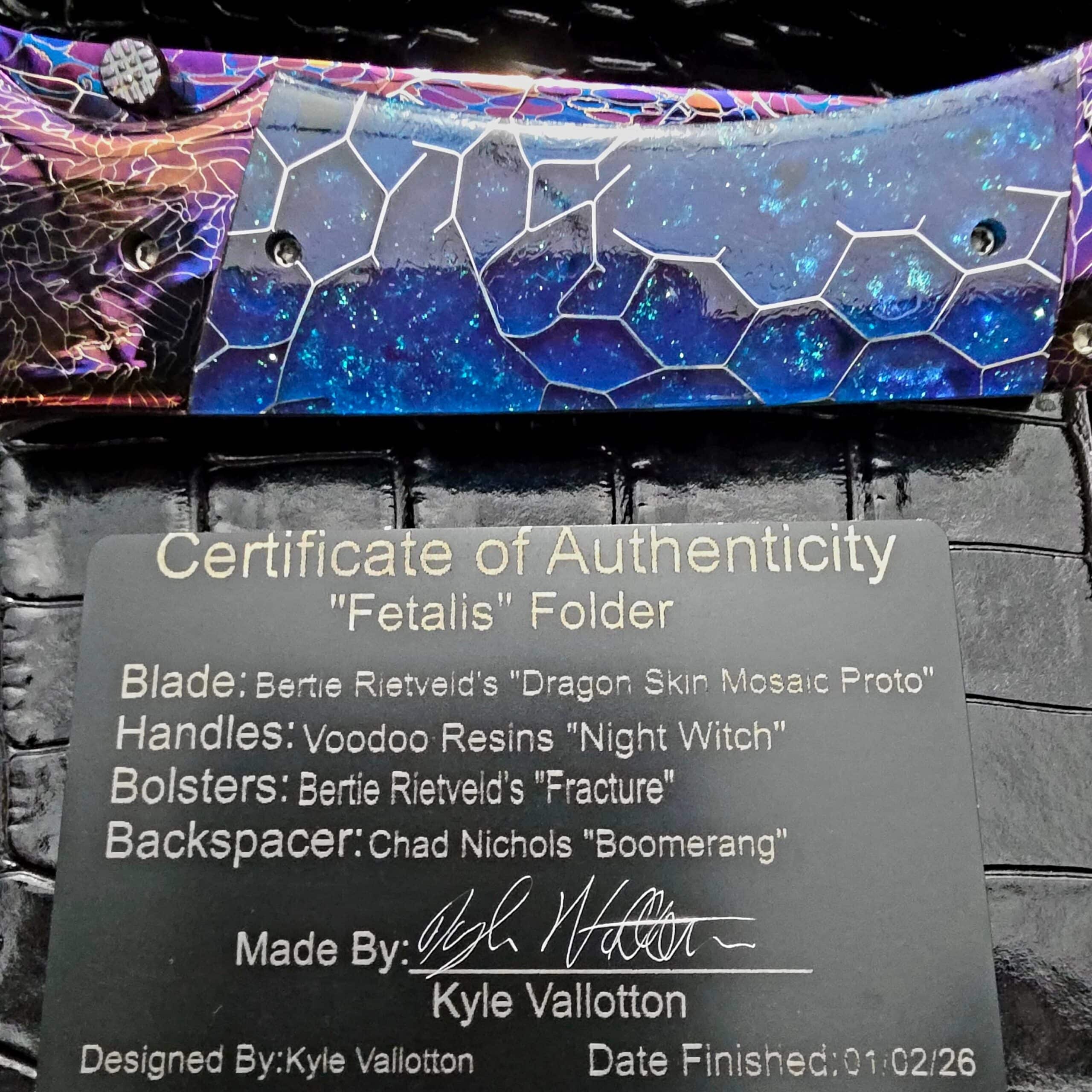 Kyle Vallotton Custom Fetalis Folder Certificate of Authenticity