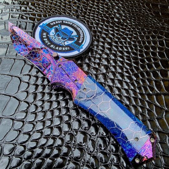 Kyle Vallotton Custom Fetalis Folder with Dragon Skin Mosaic Damascus blade