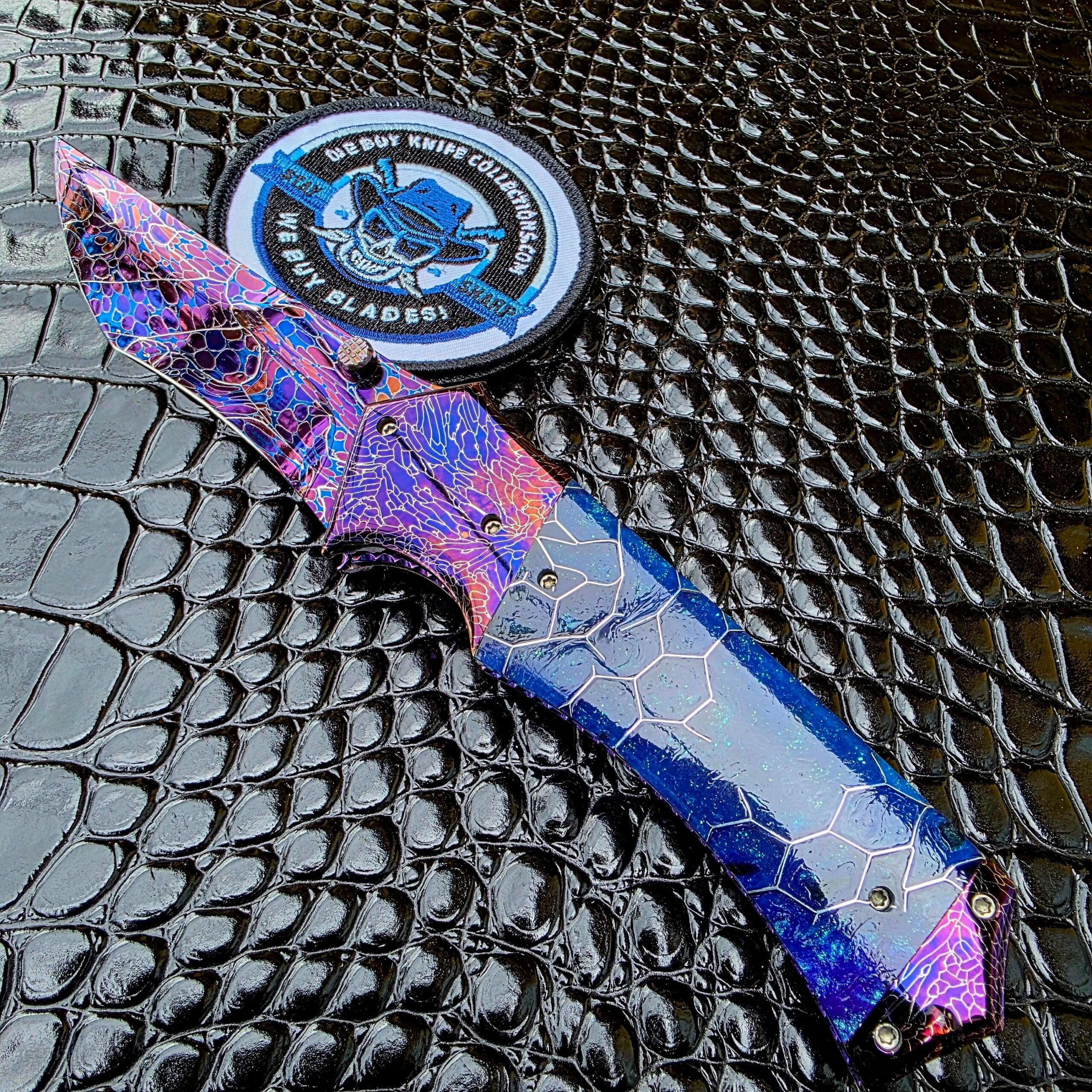 Kyle Vallotton Custom Fetalis Folder with Dragon Skin Mosaic Damascus blade