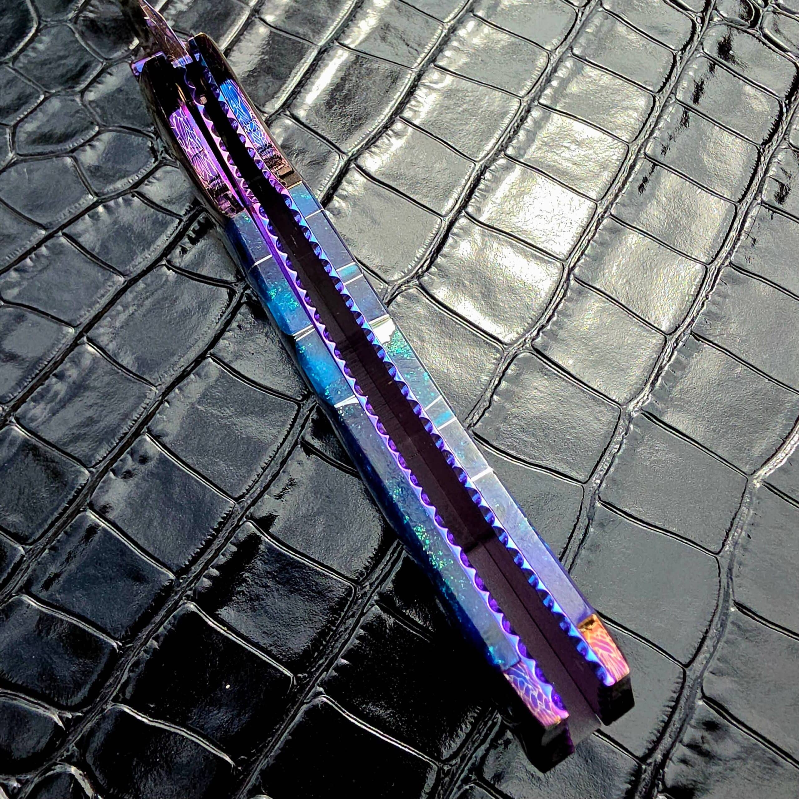 Kyle Vallotton Custom Fetalis Folder liner detail with Night Witch scales