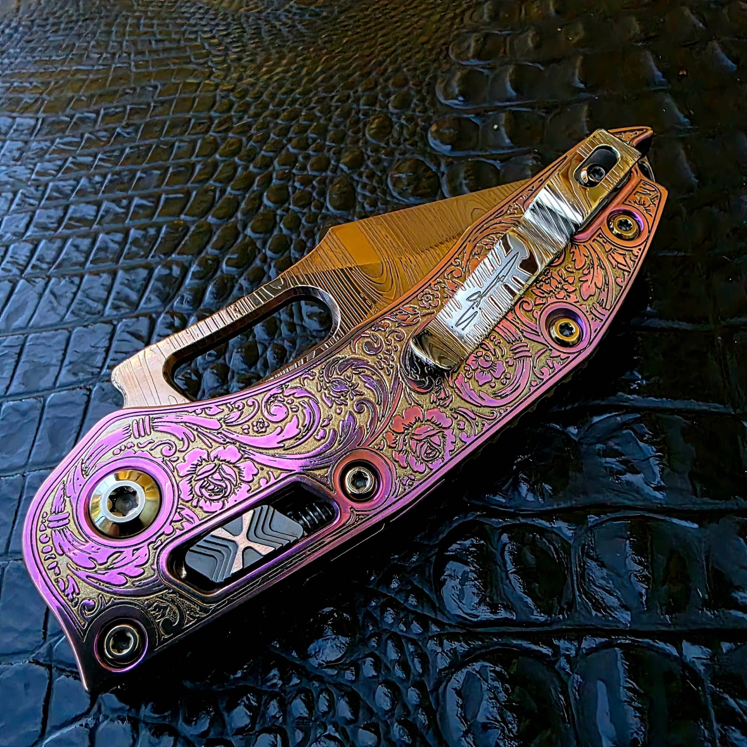 Closed clip-side view of Microtech Stitch with acid etched clip