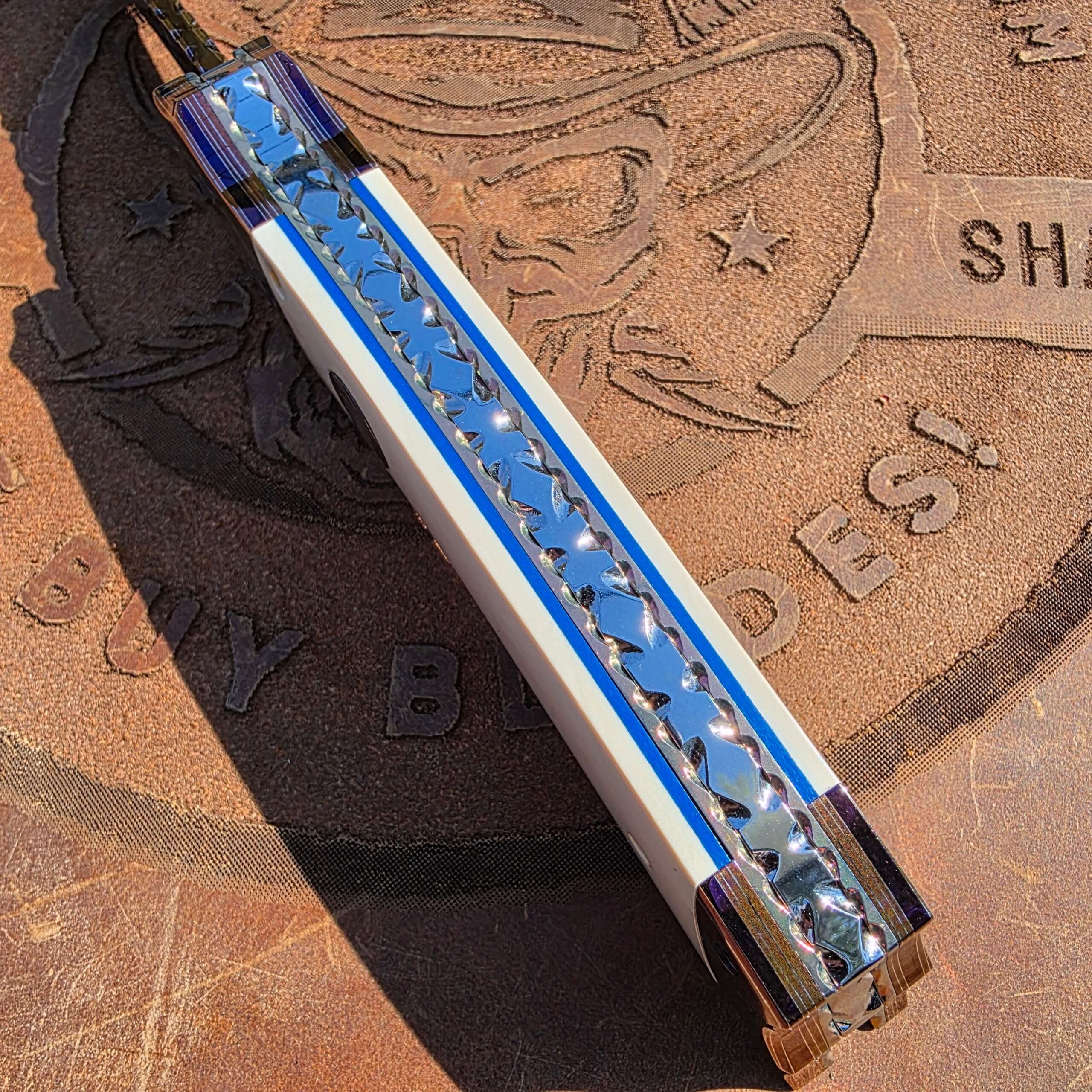 Spine detail on Rainy Vallotton Tempest with Tsunami-Mai accents