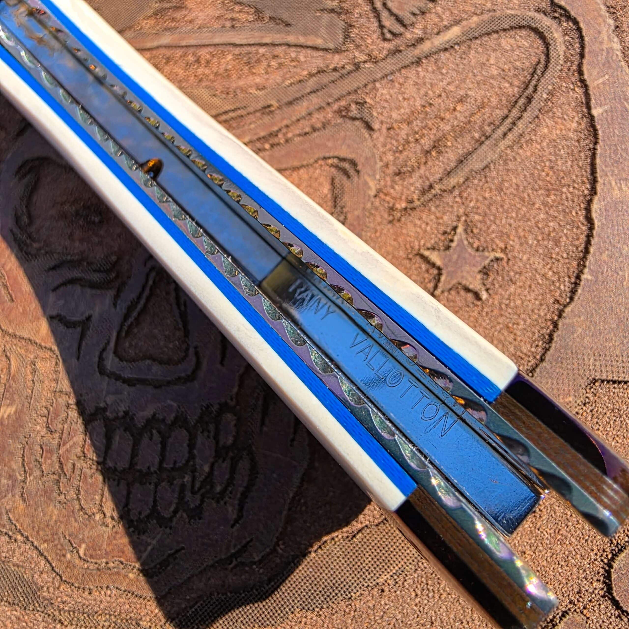 Rainy Vallotton maker’s mark inside the Tempest custom automatic knife