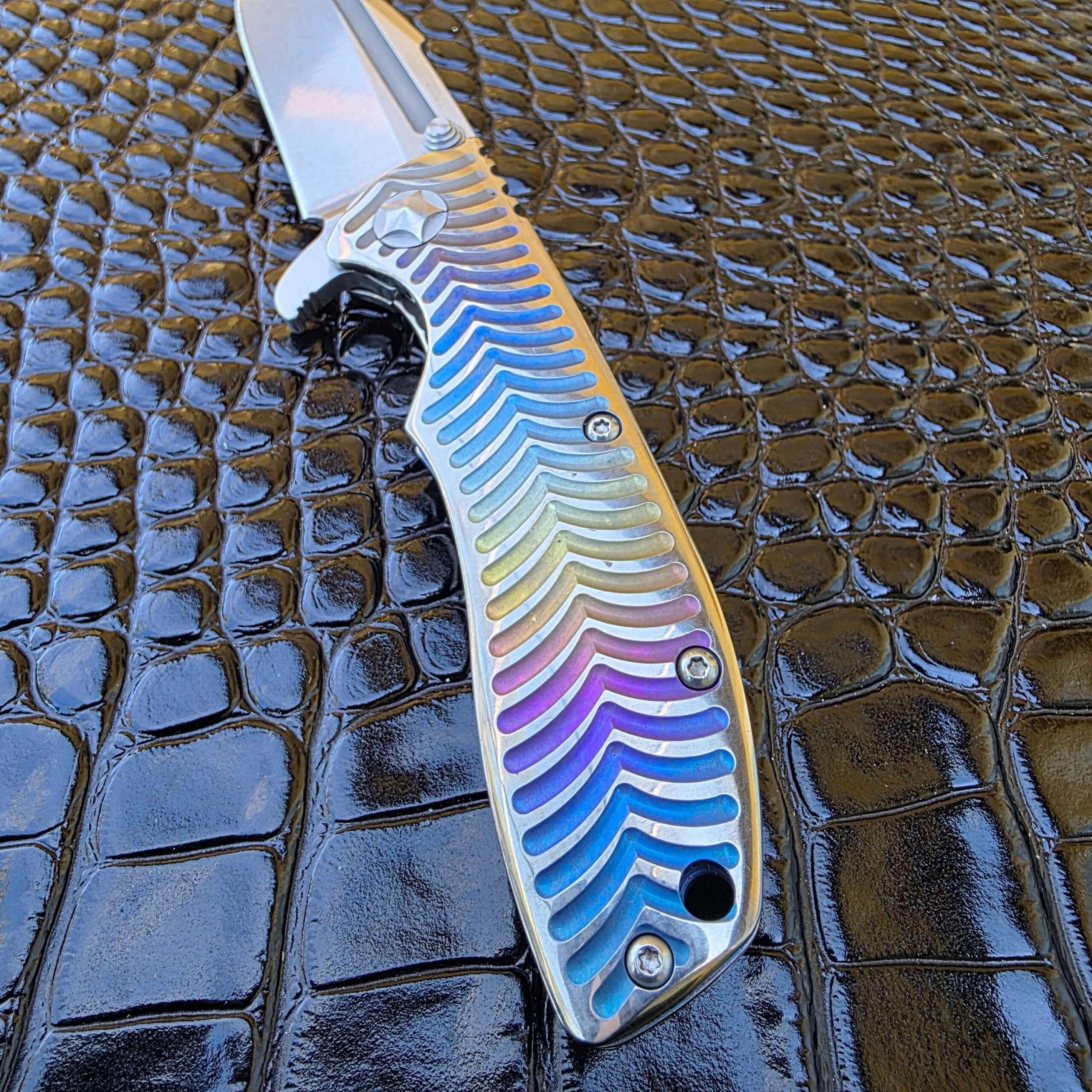 Anodized titanium handle on Tim Britton Custom T-10