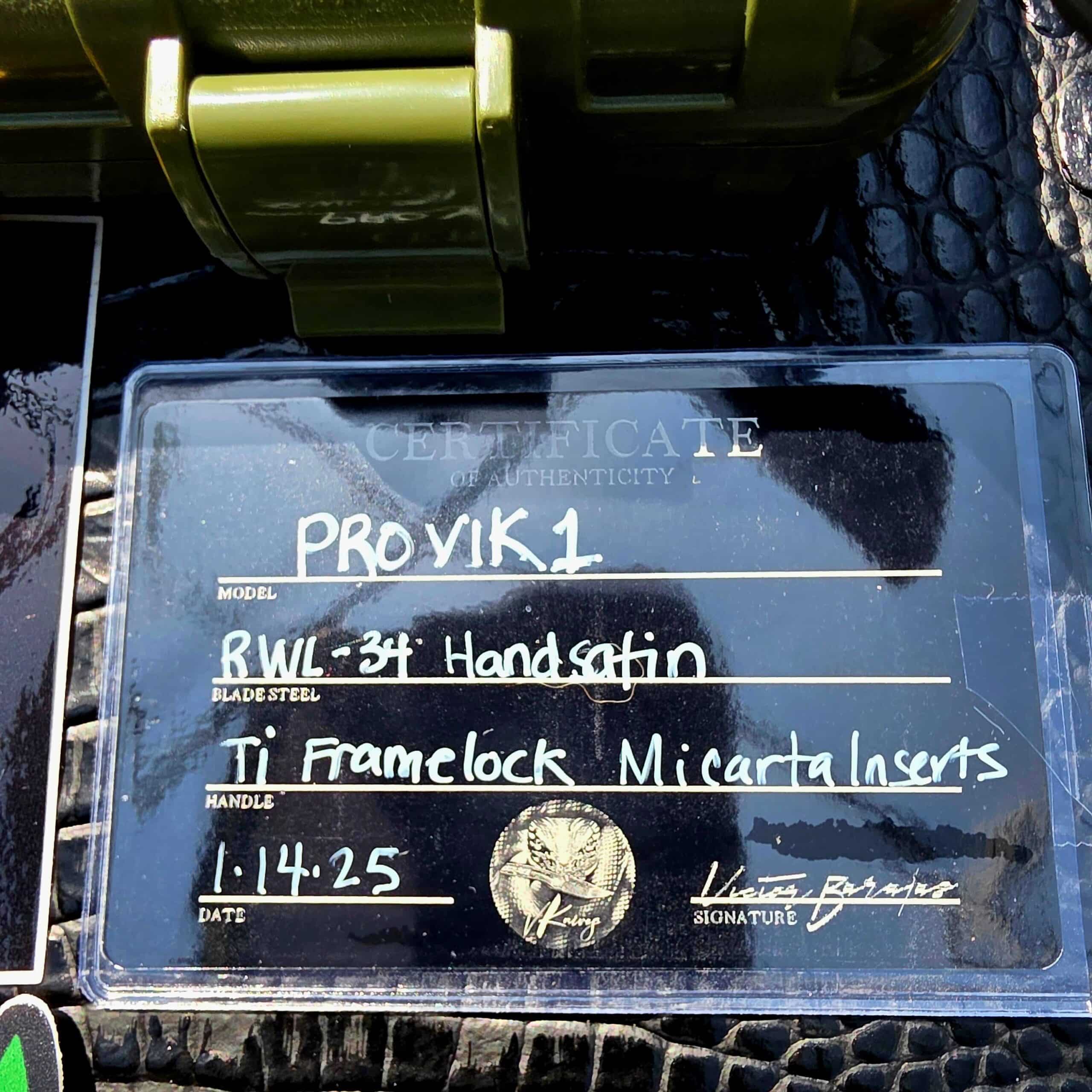 ViKnives Customs by Victor Barajas ProVik1 certificate of authenticity