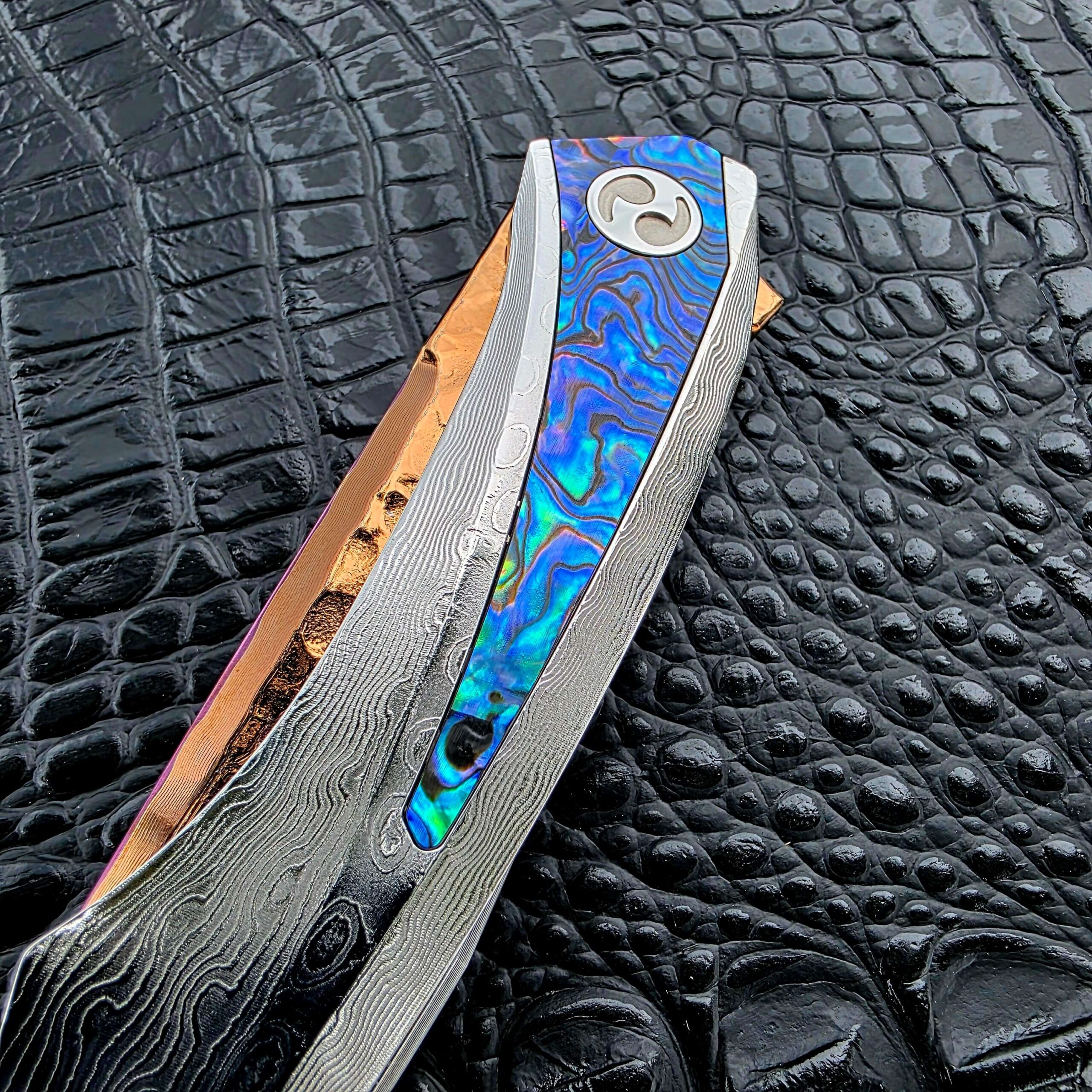 Dew Hara Custom METEOR abalone handle inlay detail