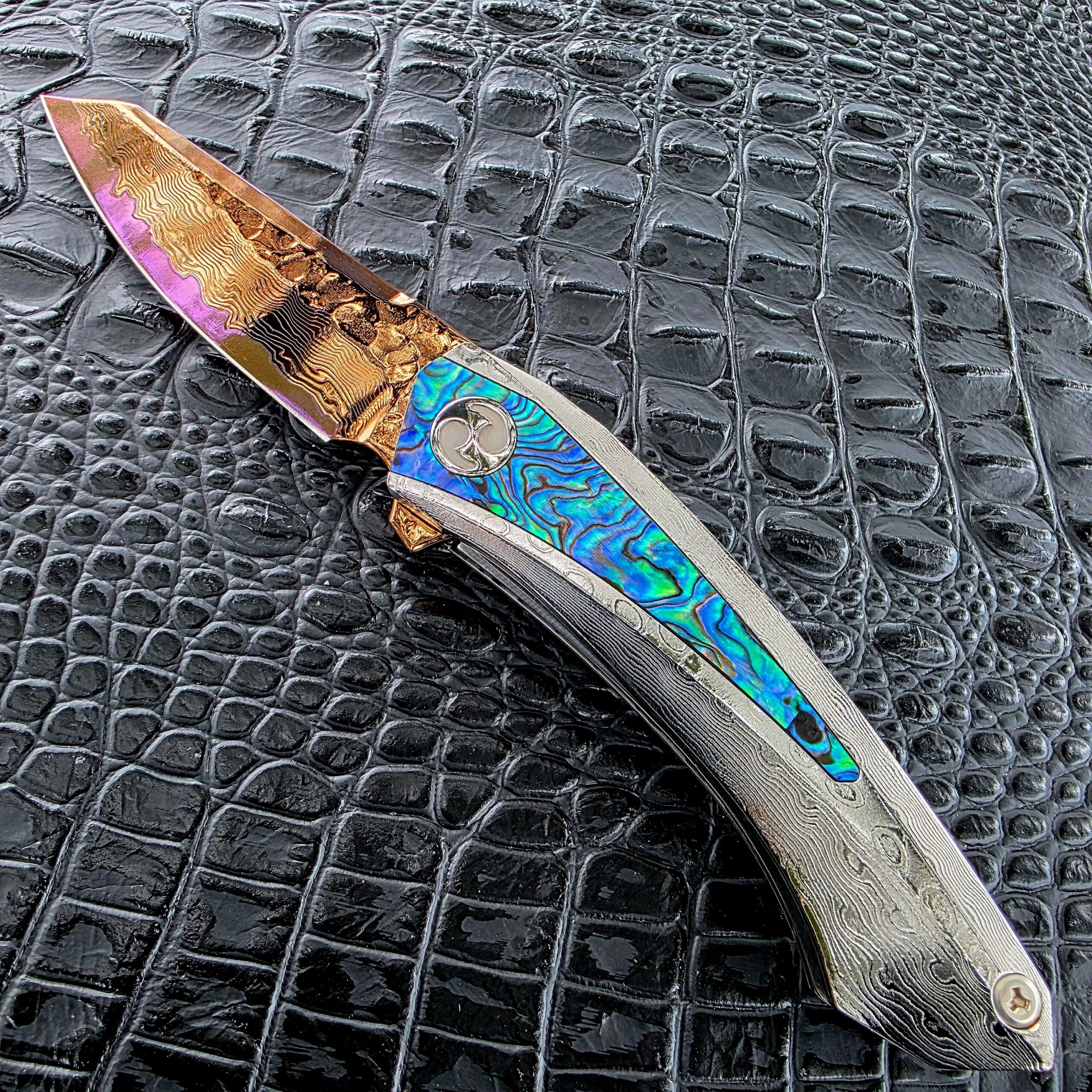 Dew Hara Custom METEOR abalone handle inlay detail