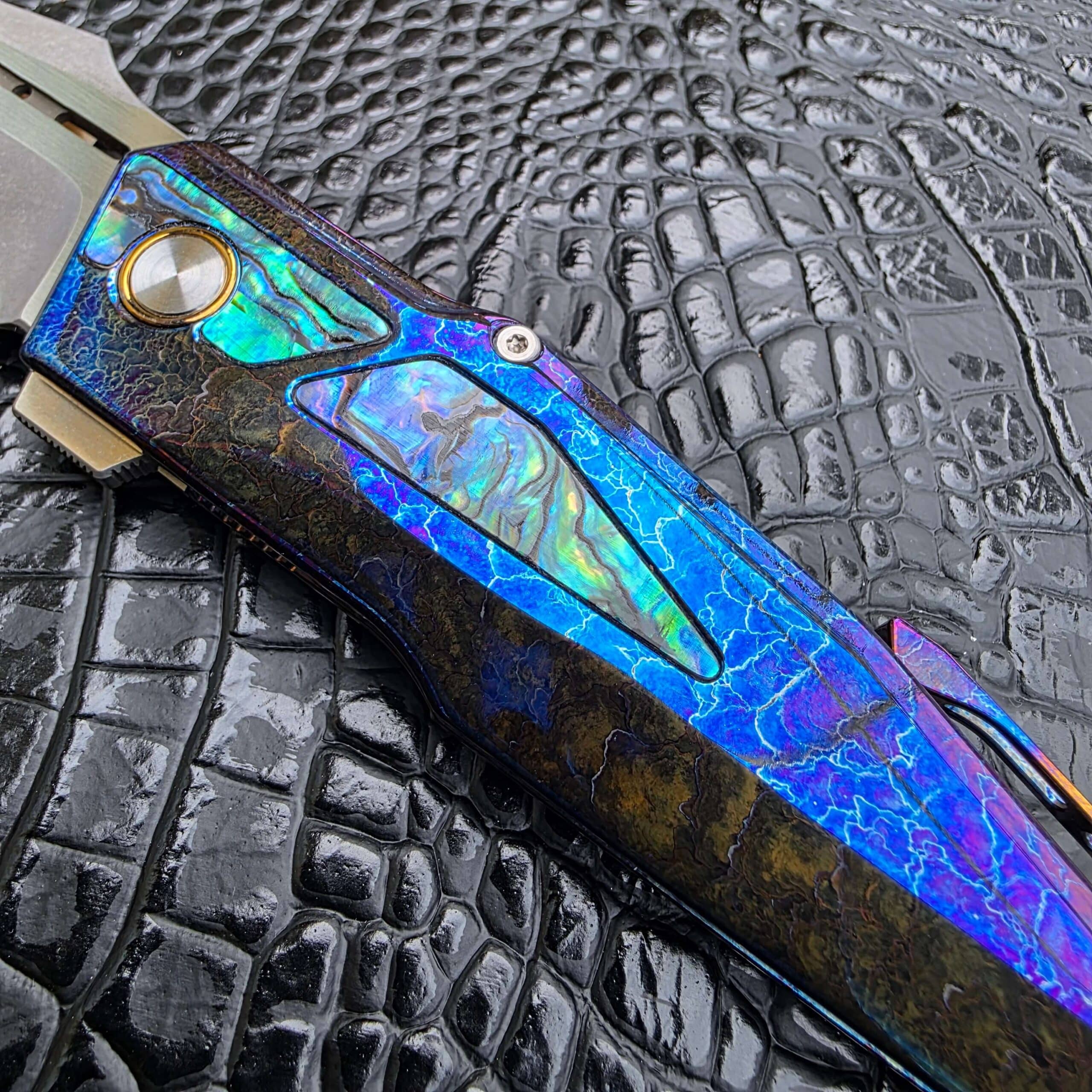 Dew Hara GAIA Serial 003 abalone handle inlay detail