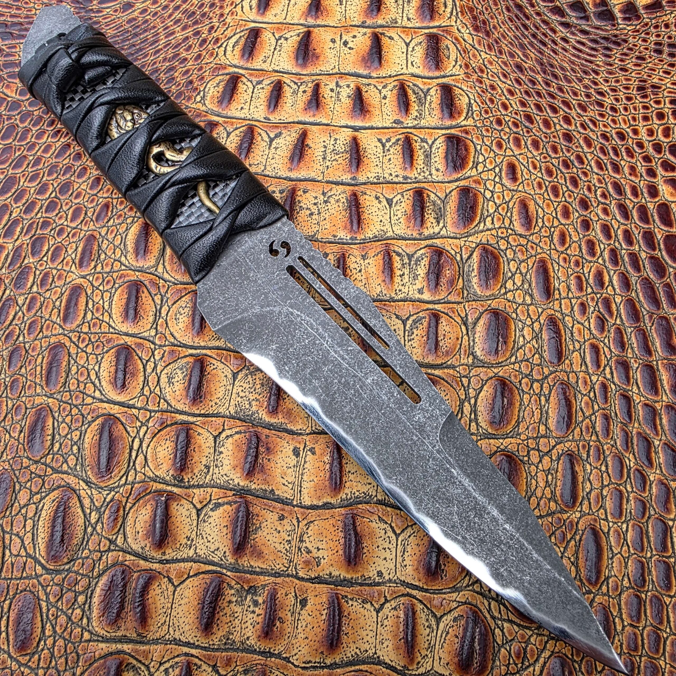 Dew Hara HOMURA Custom Fixed Blade VG-10 hamon Tsukamaki tiger Menuki