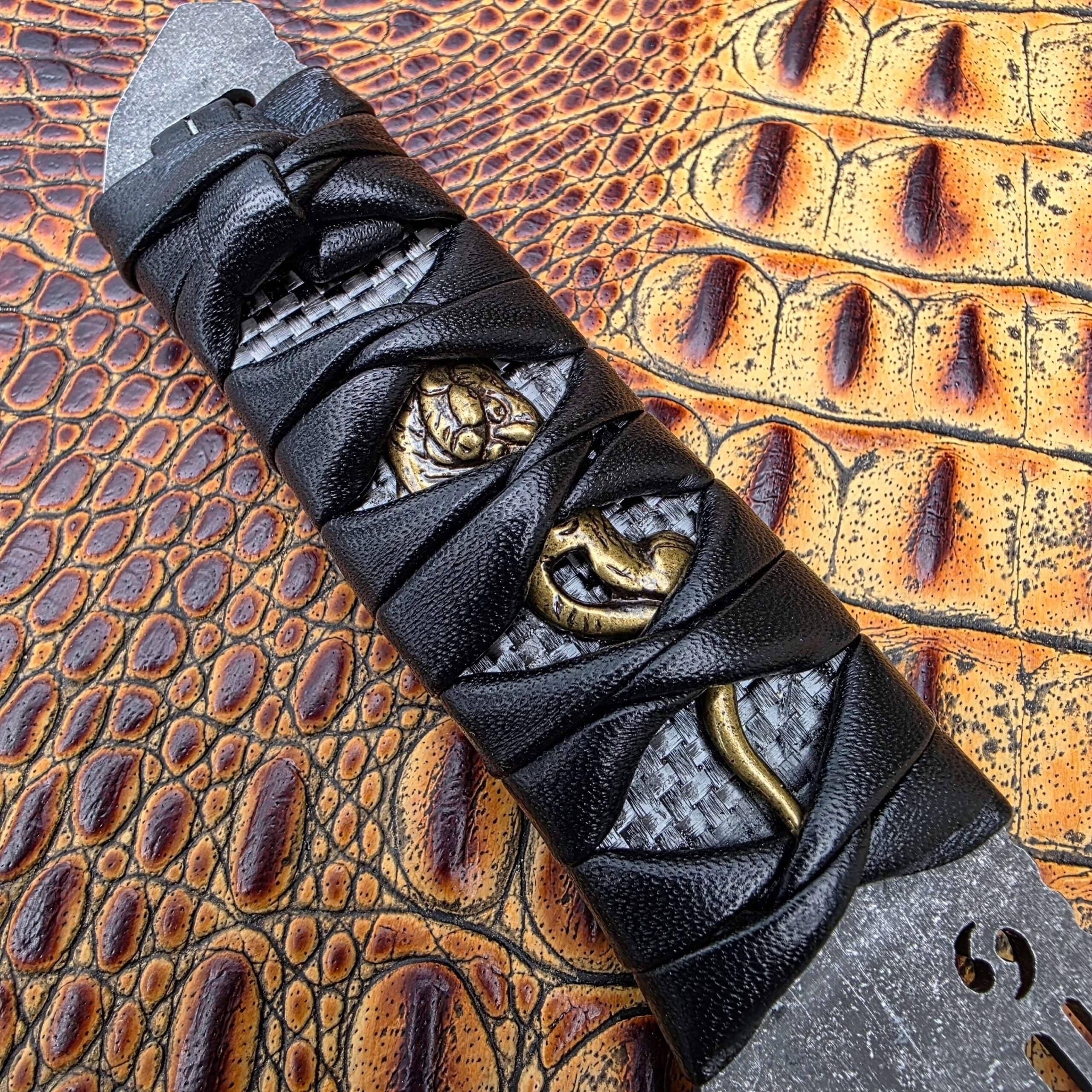 Dew Hara HOMURA black leather Tsukamaki handle wrap