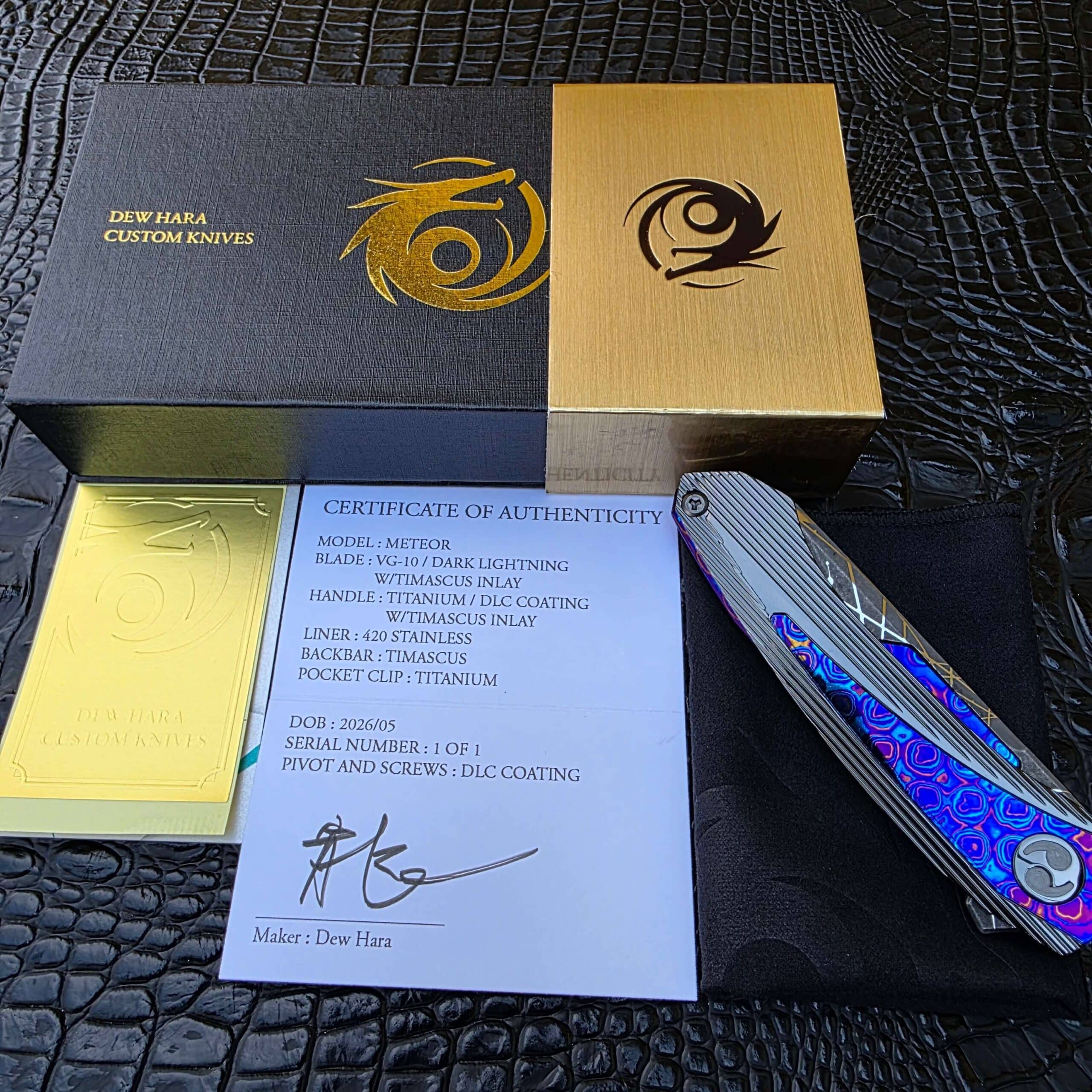 Dew Hara METEOR Dark Lightning presentation box and COA