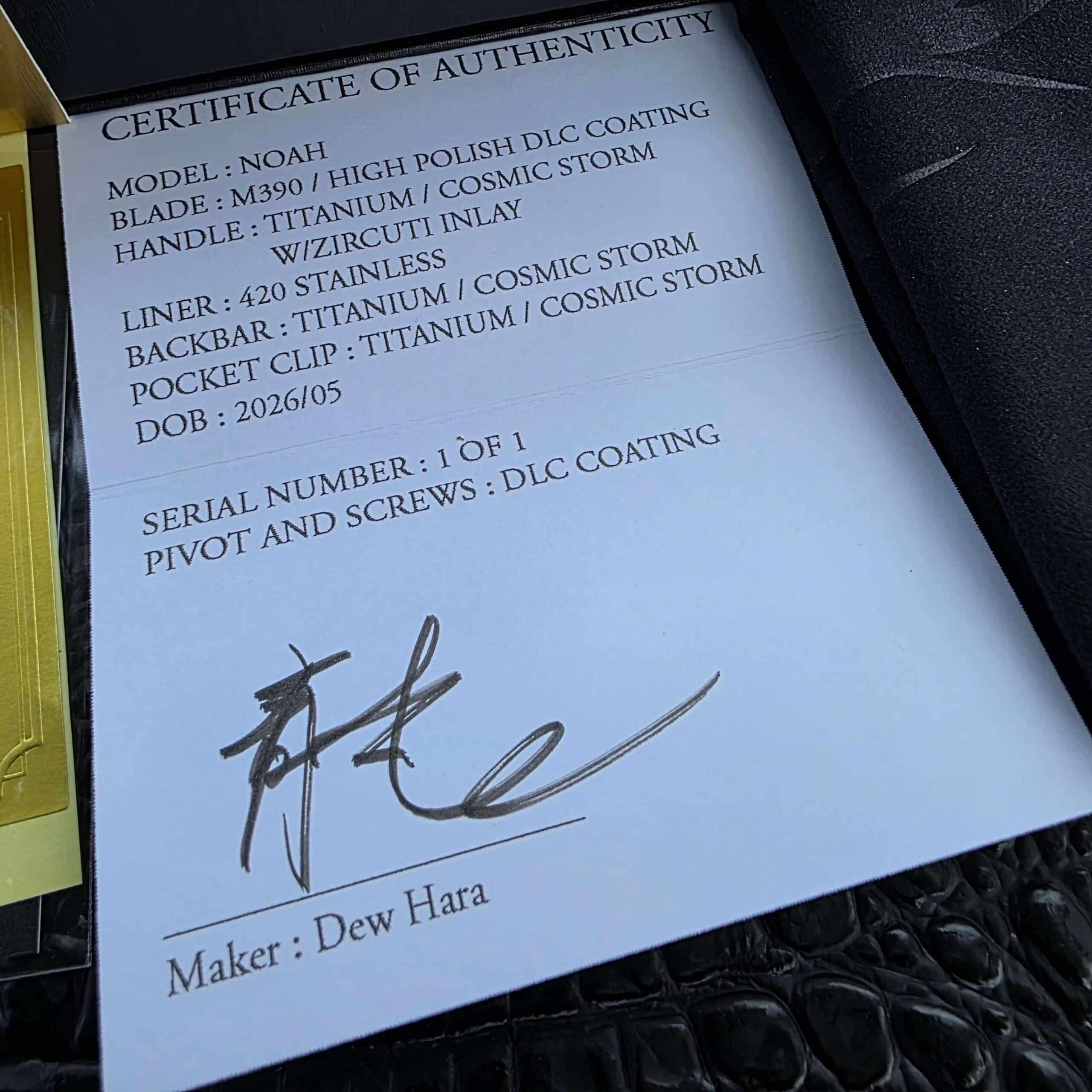 Dew Hara NOAH Cosmic Storm COA close-up Serial 1 of 1