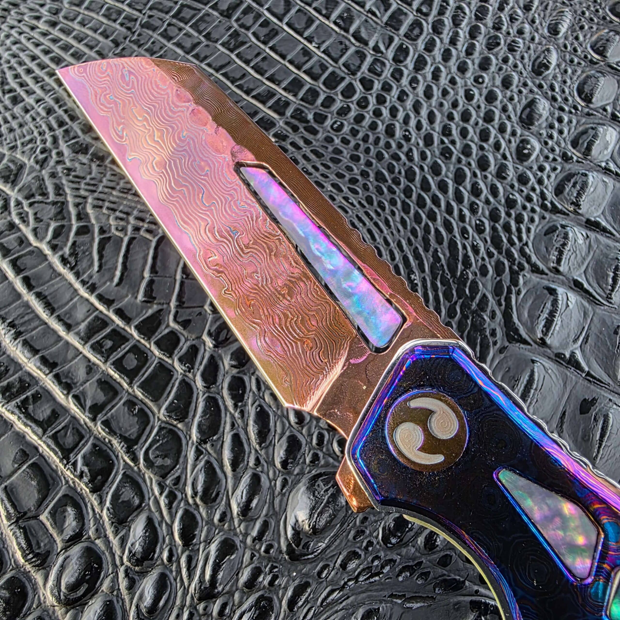 Dew Hara RAY black abalone blade inlay detail