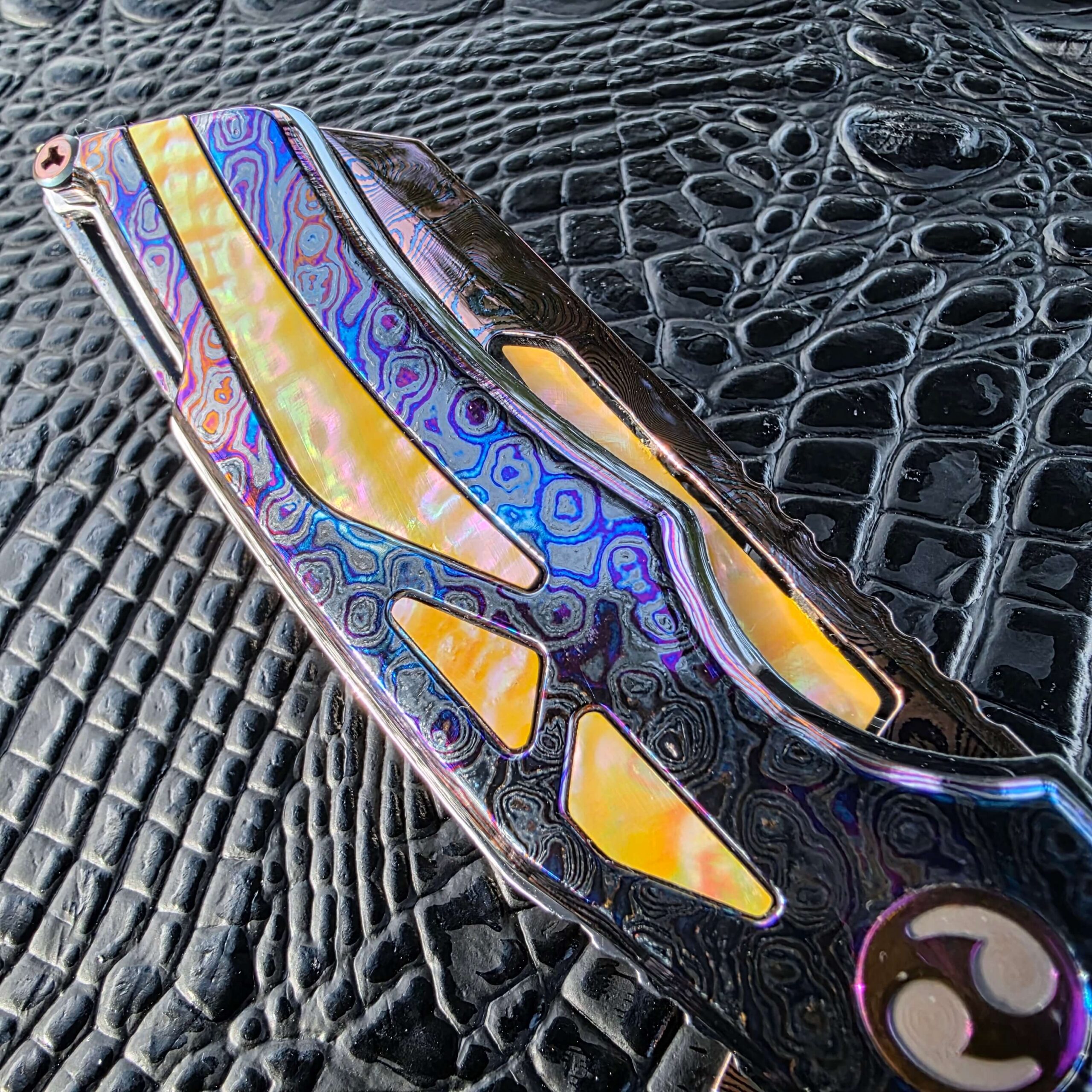 Dew Hara RAY yellow abalone blade inlay detail