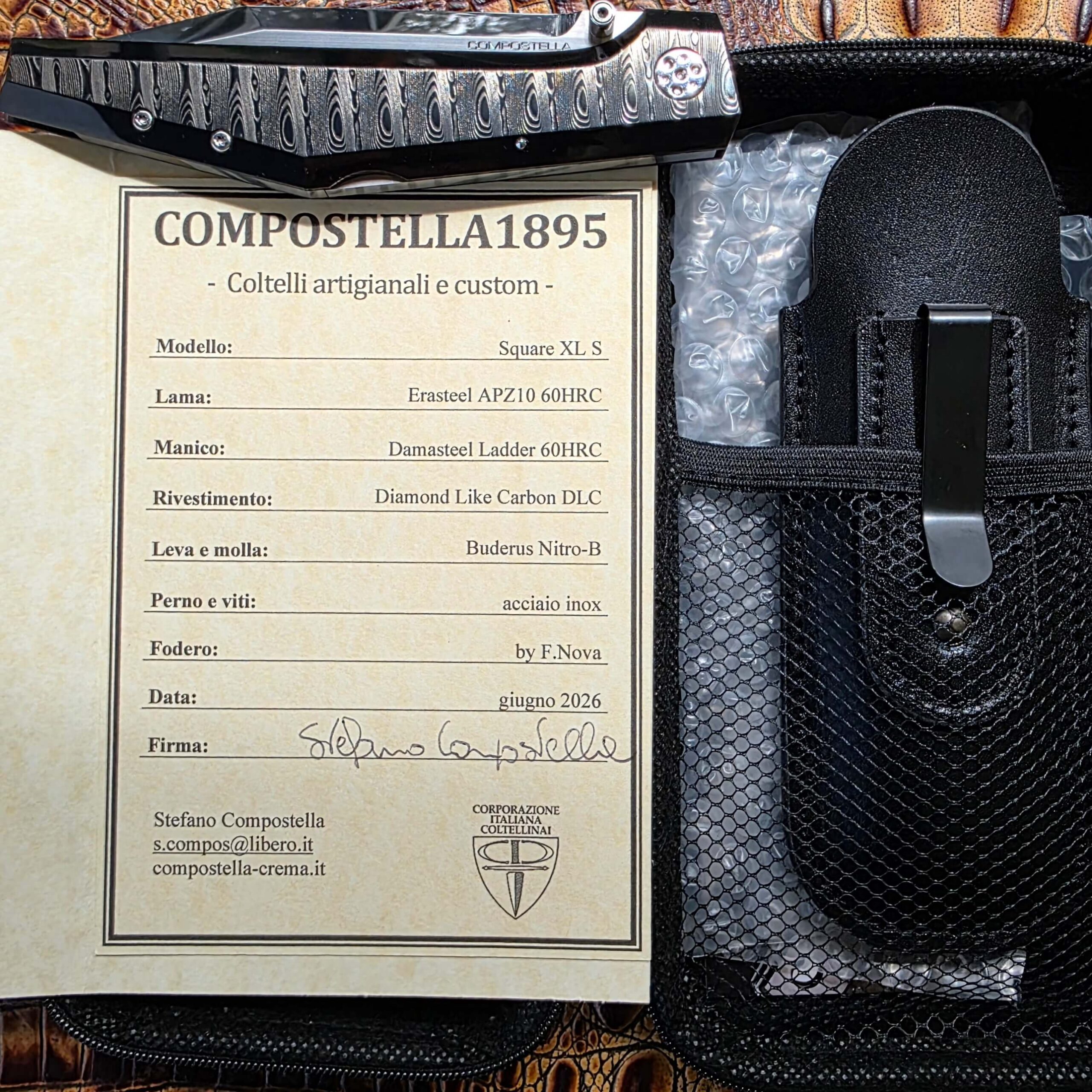Compostella Square XL S with signed COA case and leather sheath