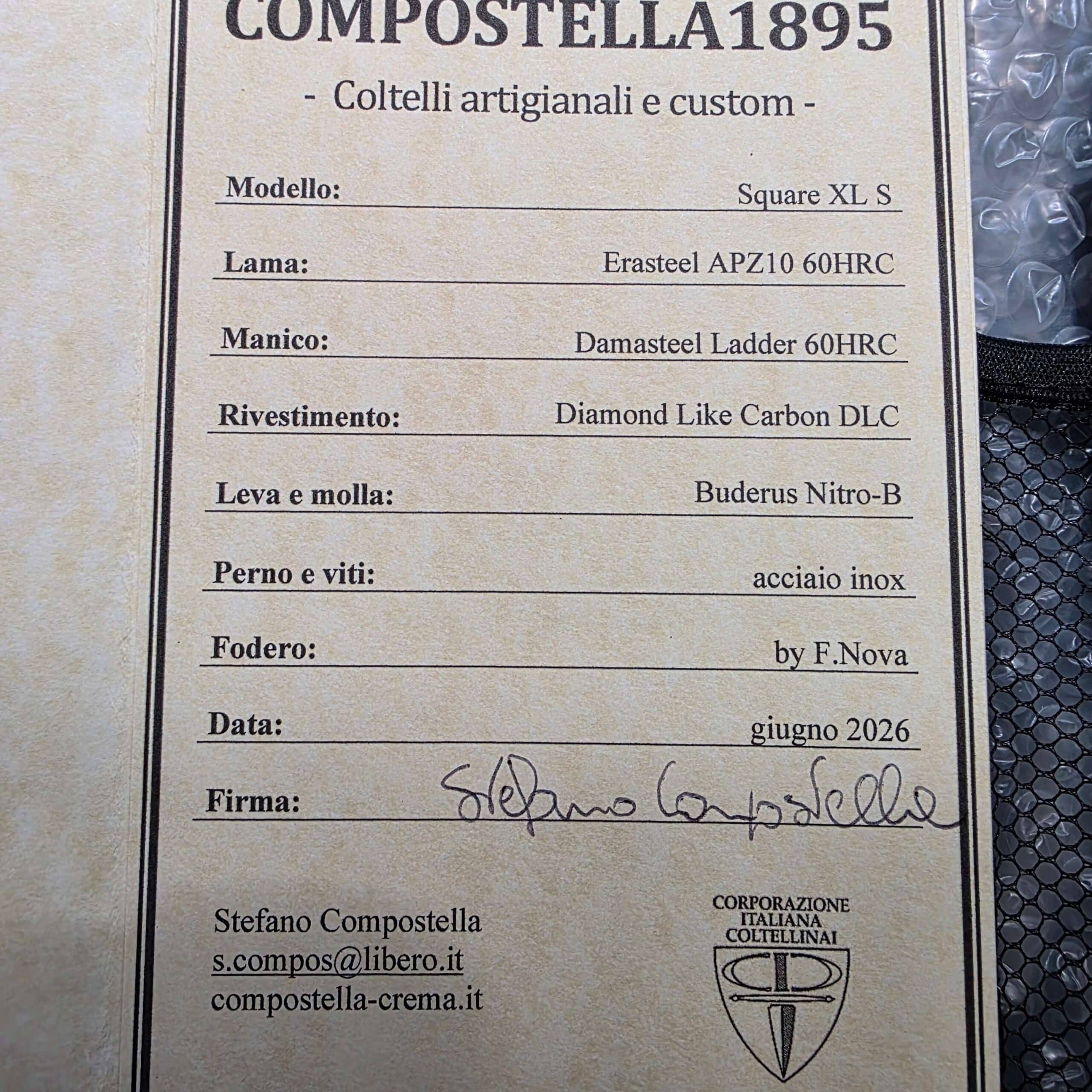 Signed Compostella Square XL S Certificate of Authenticity dated June 2026