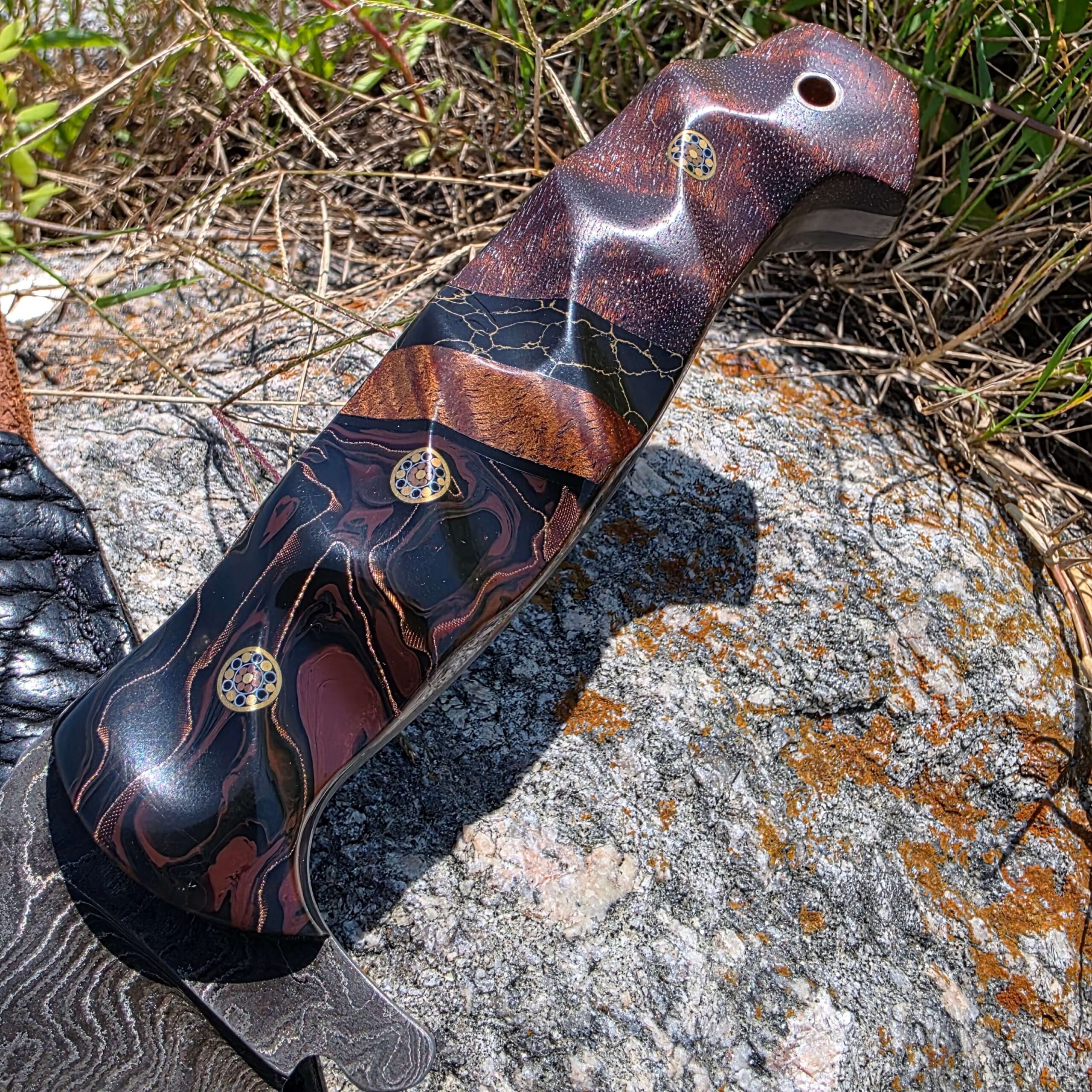 Half Face Blades Charity Bowie Dark Koa bottom handle detail