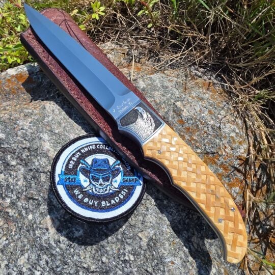 Jim Sornberger Fighter with carved mammoth ivory handle on elephant skin sheath