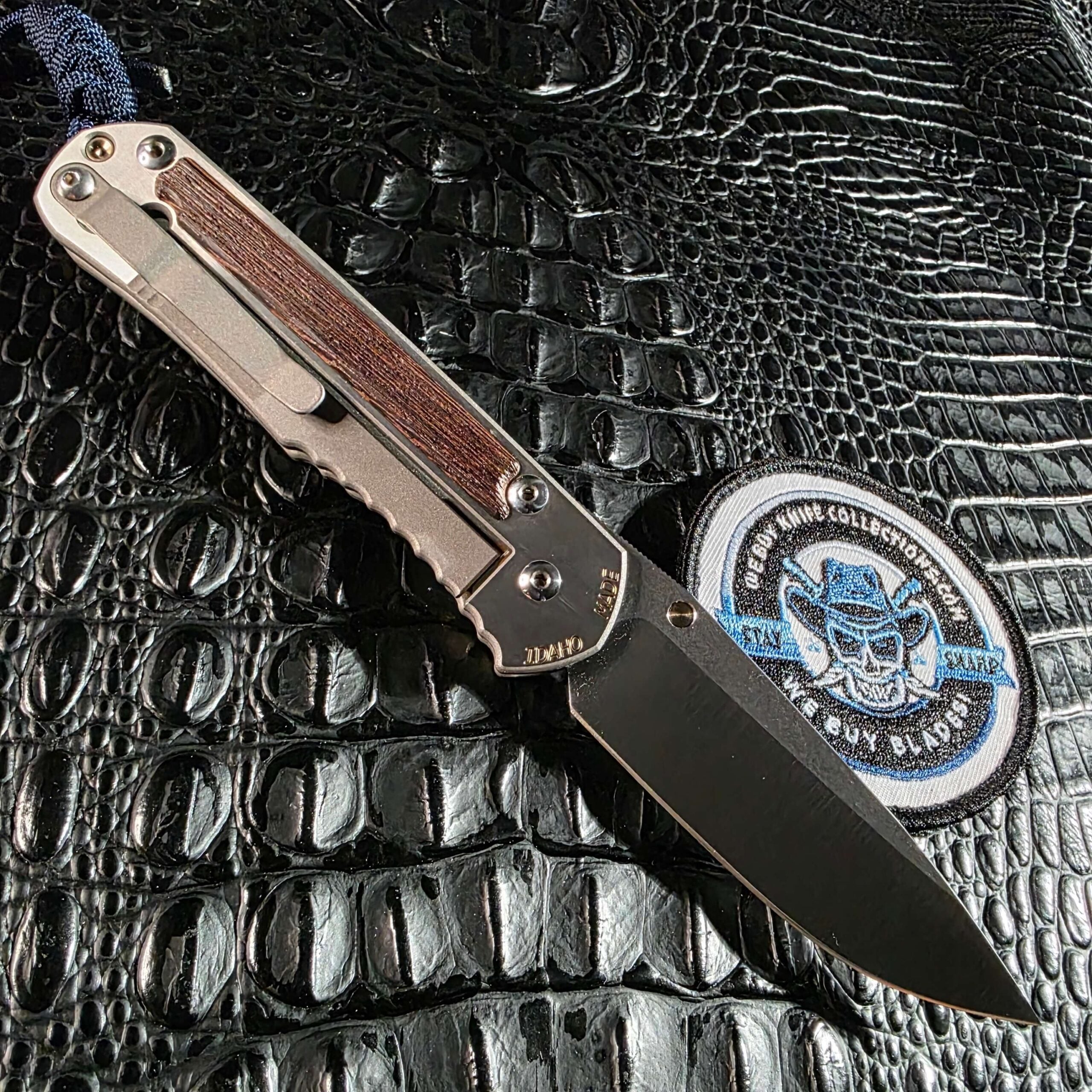 Chris Reeve Large Sebenza 2011 Edition clip side showing IDAHO MADE stamp and pocket clip