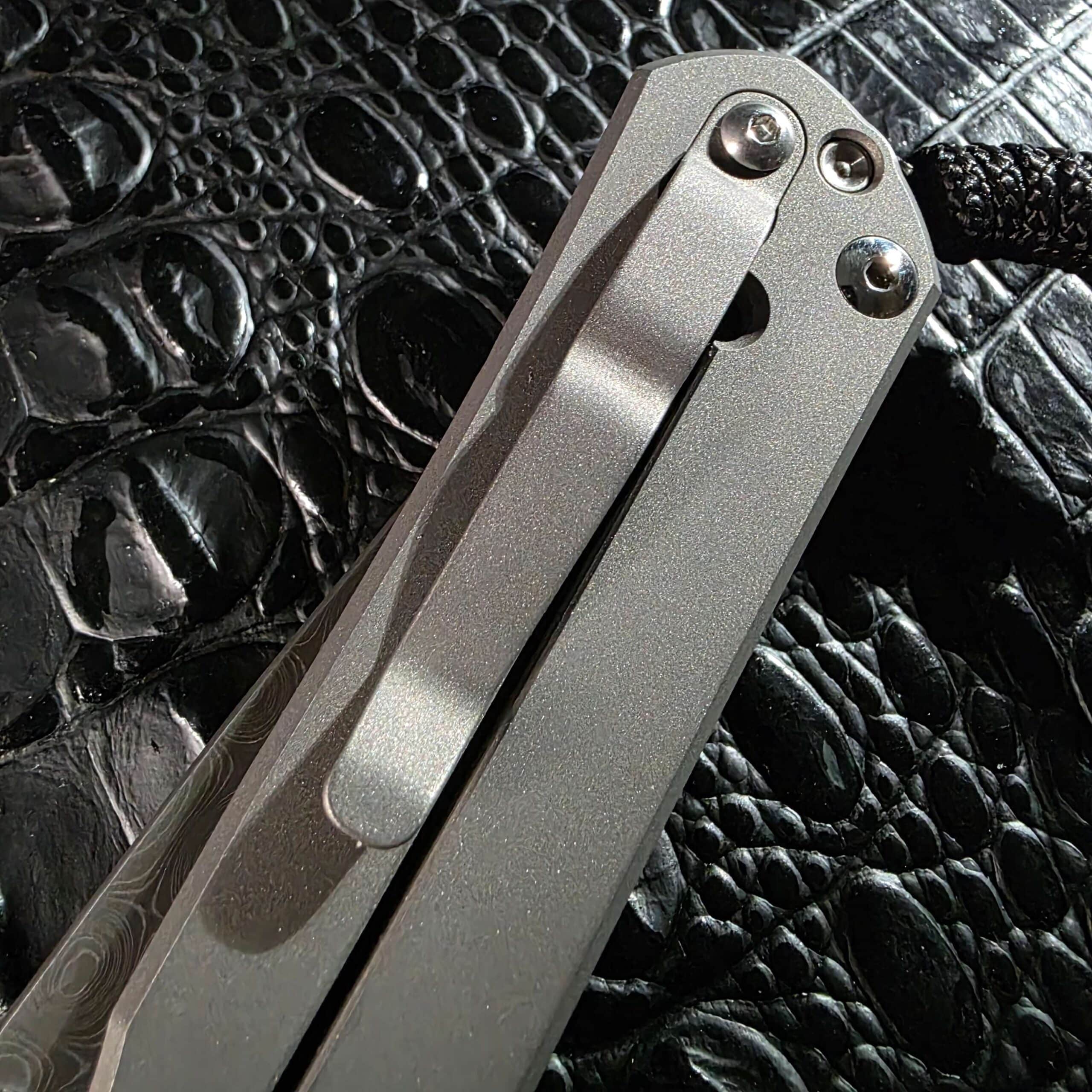 Titanium tip-up pocket clip on Chris Reeve Sebenza 21 folding knife