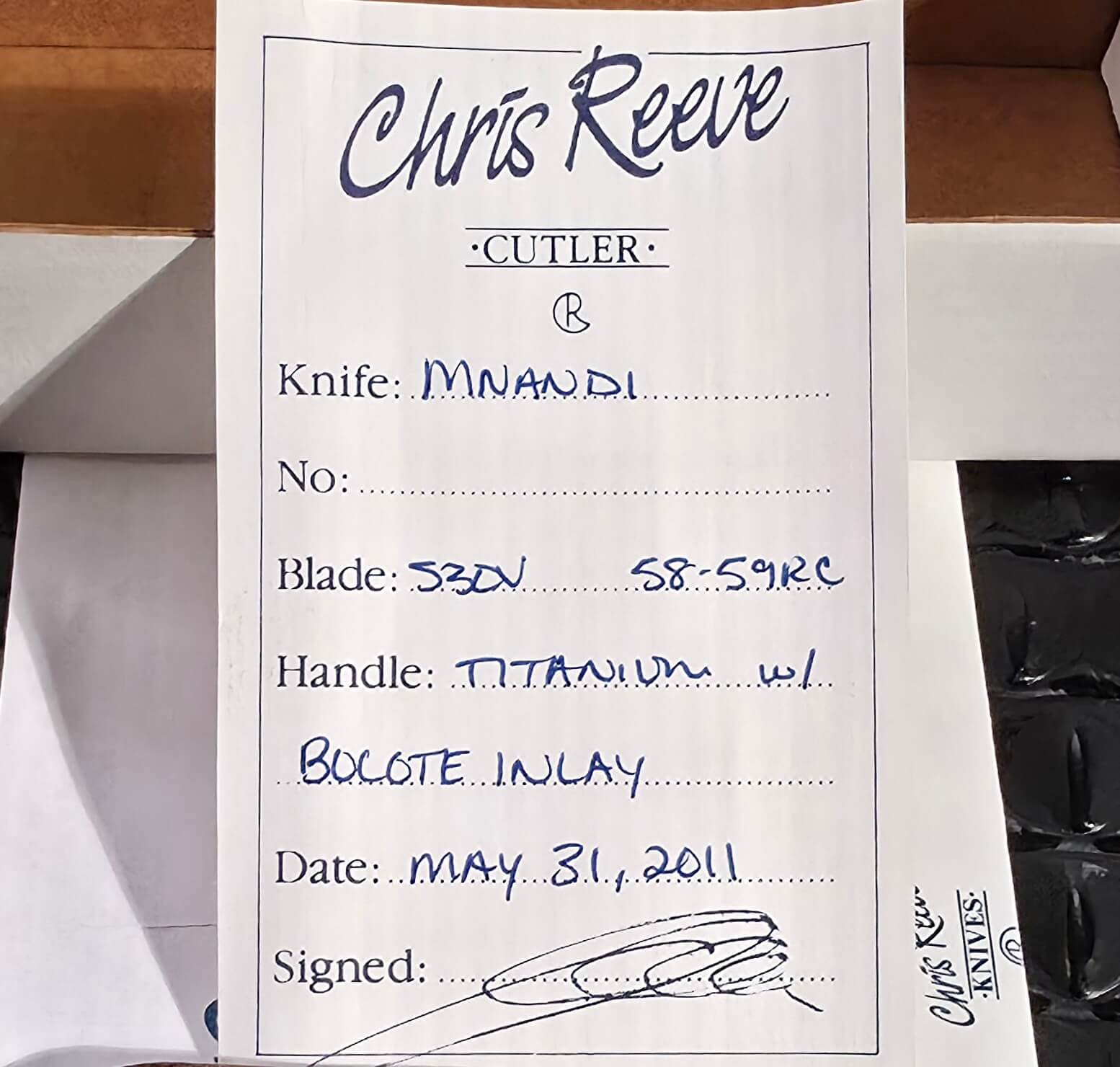 Signed Chris Reeve Certificate of Authenticity dated May 31, 2011